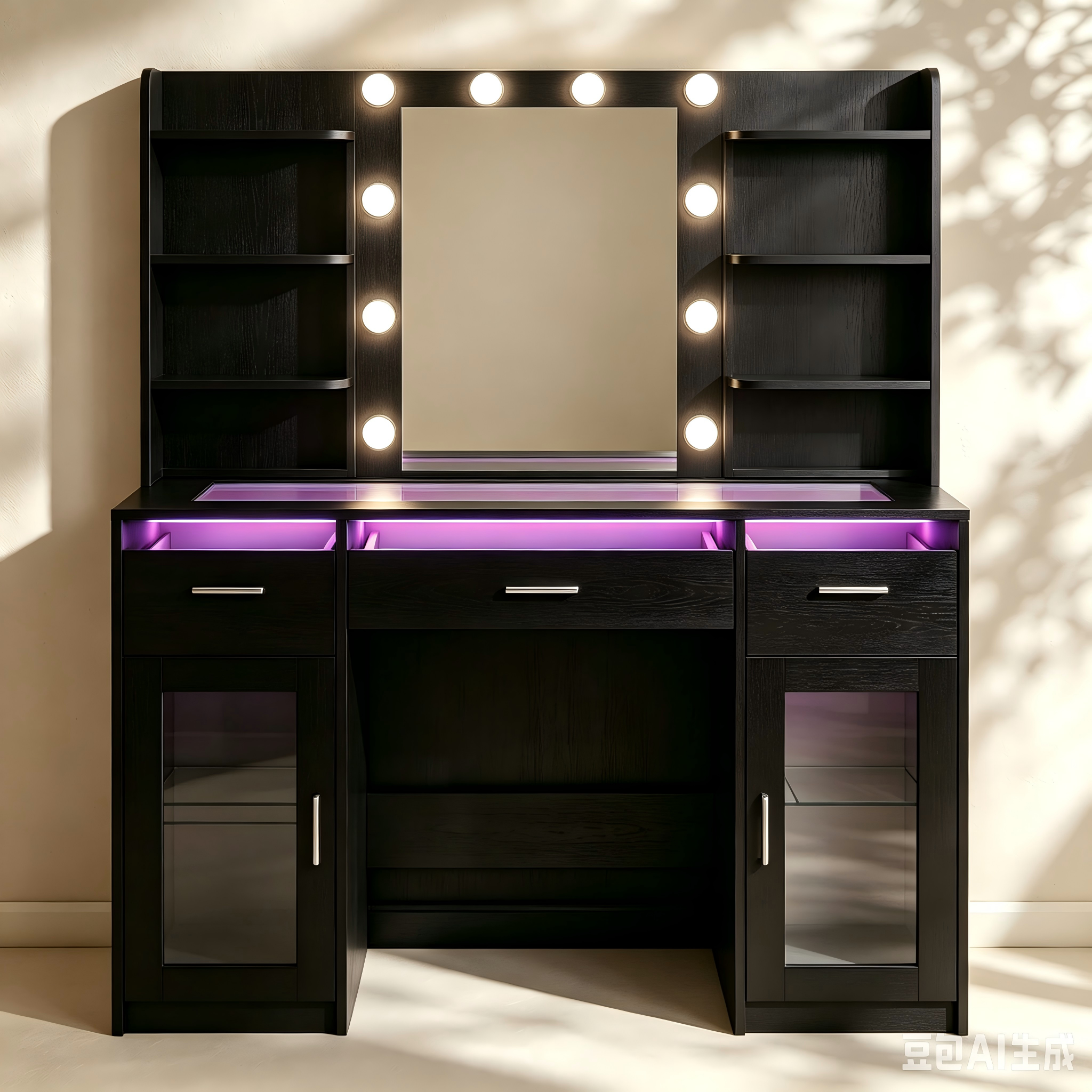 Hollywood Bulb Makeup Vanity with Storage thumbnail view 2