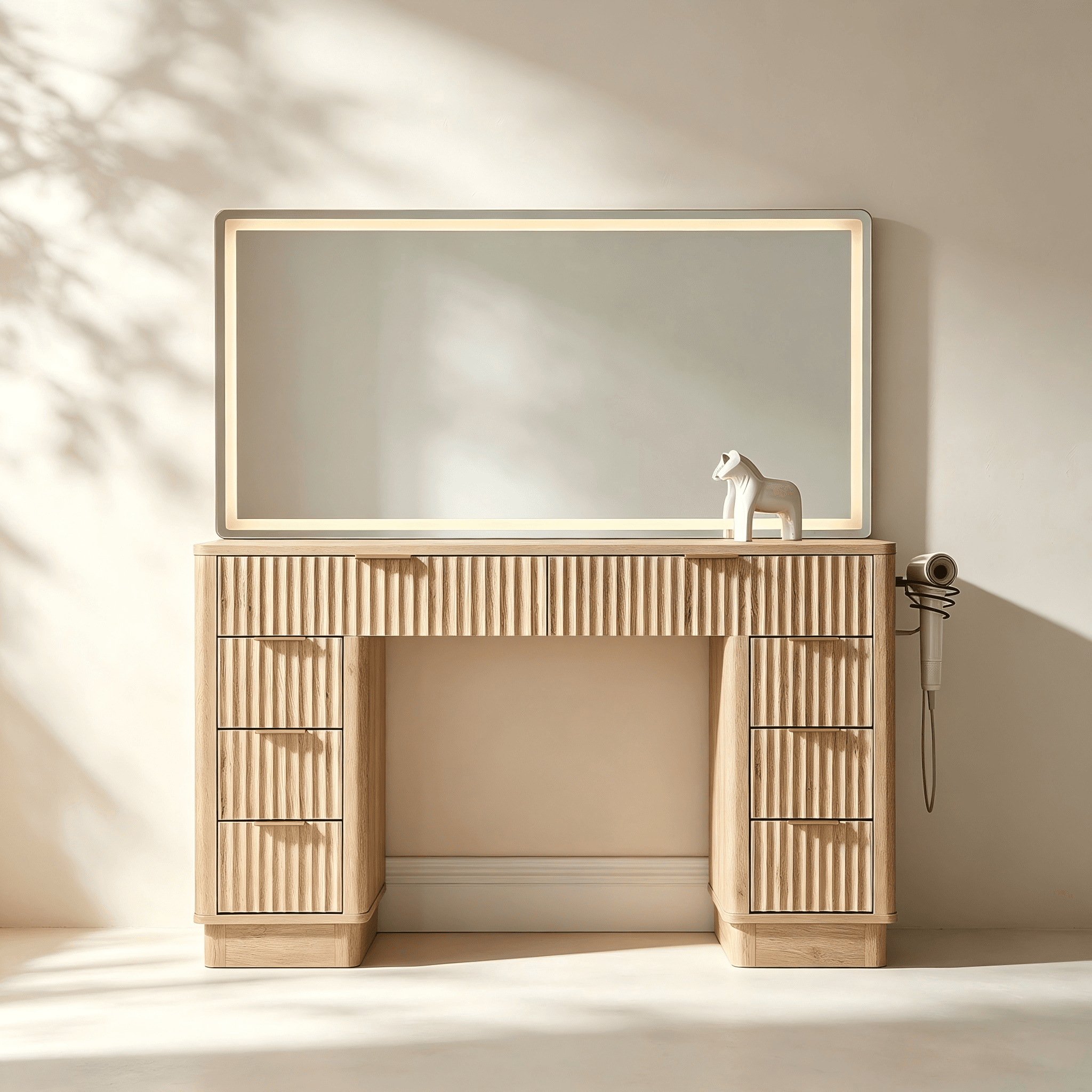 Fluted Makeup Vanity with LED Mirror thumbnail view 2