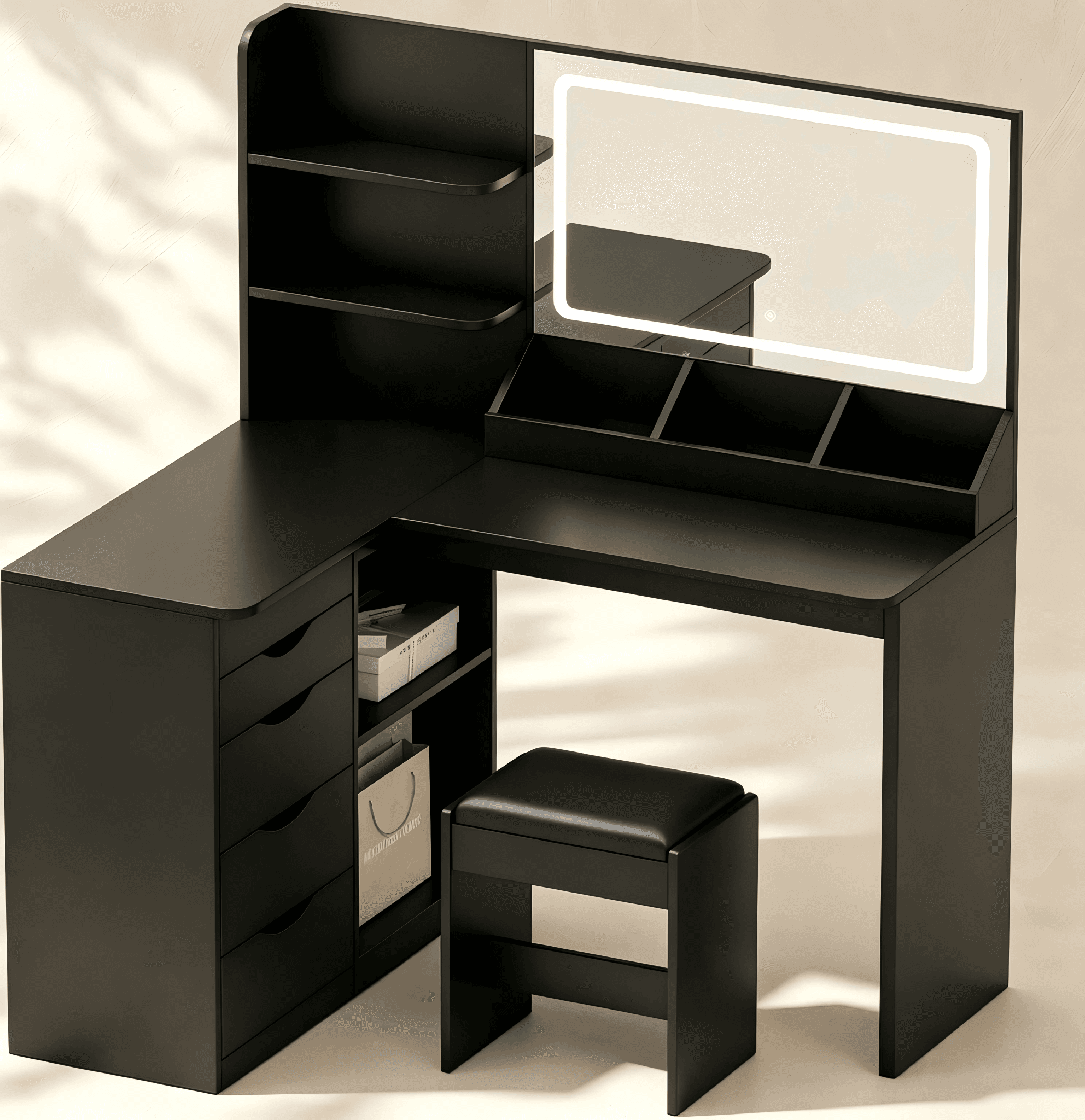 Corner Makeup Vanity with LED Mirror thumbnail view 2