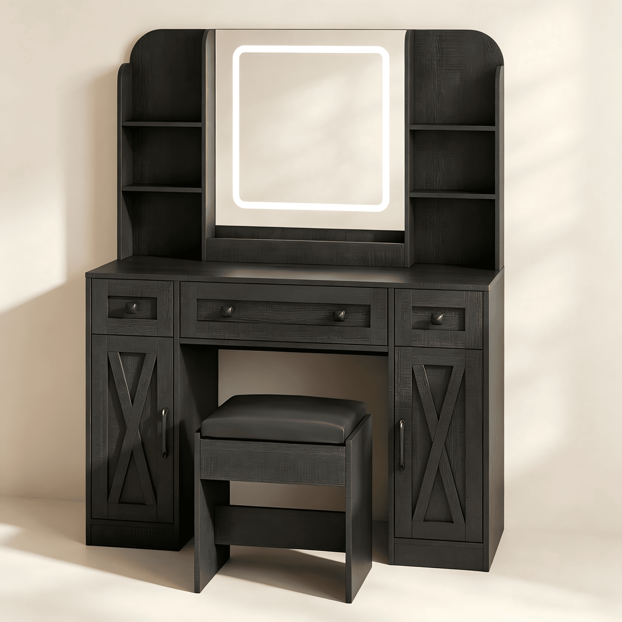 Farmhouse Makeup Vanity with LED Mirror thumbnail view 2