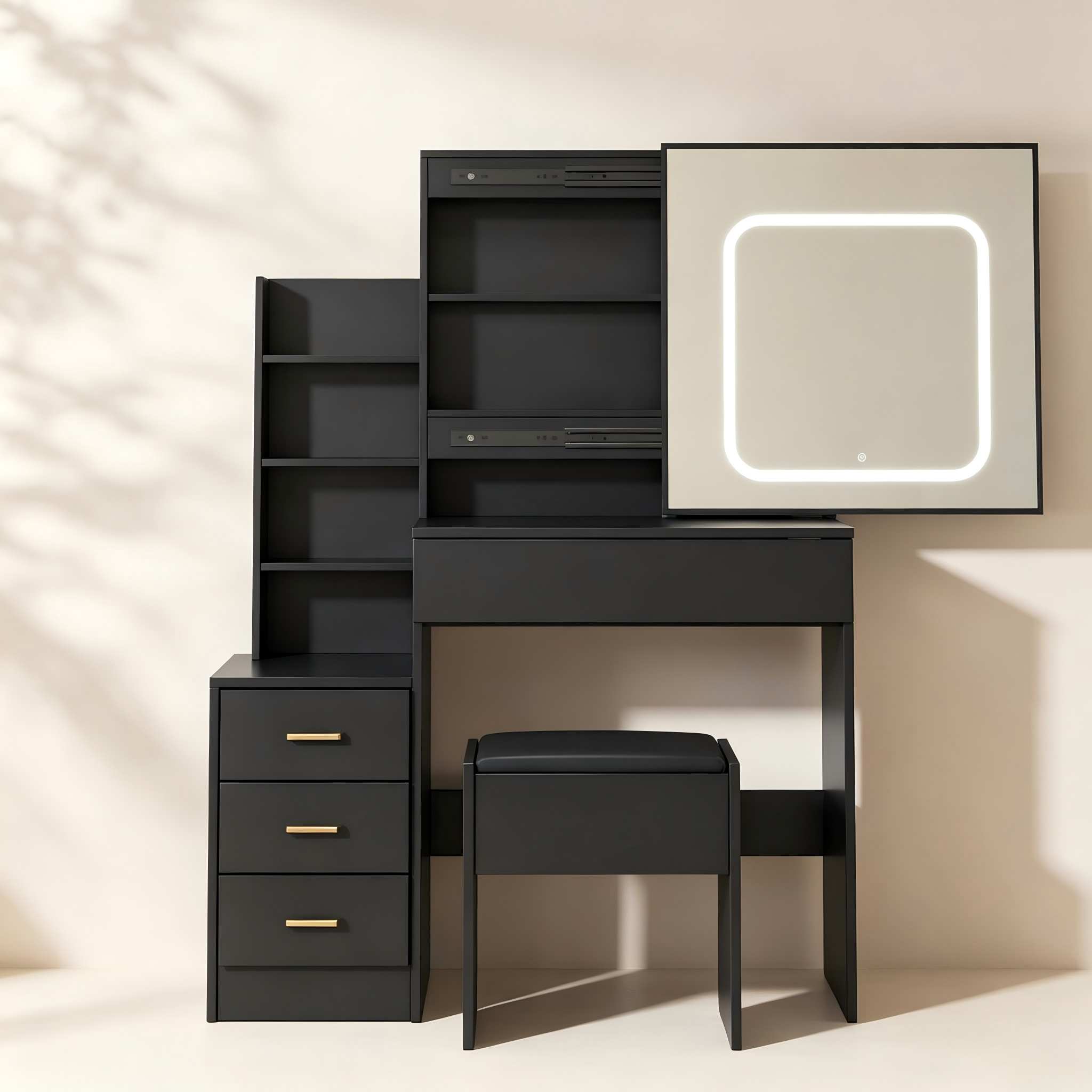 Space-Saving Makeup Vanity with LED Mirror thumbnail view 2