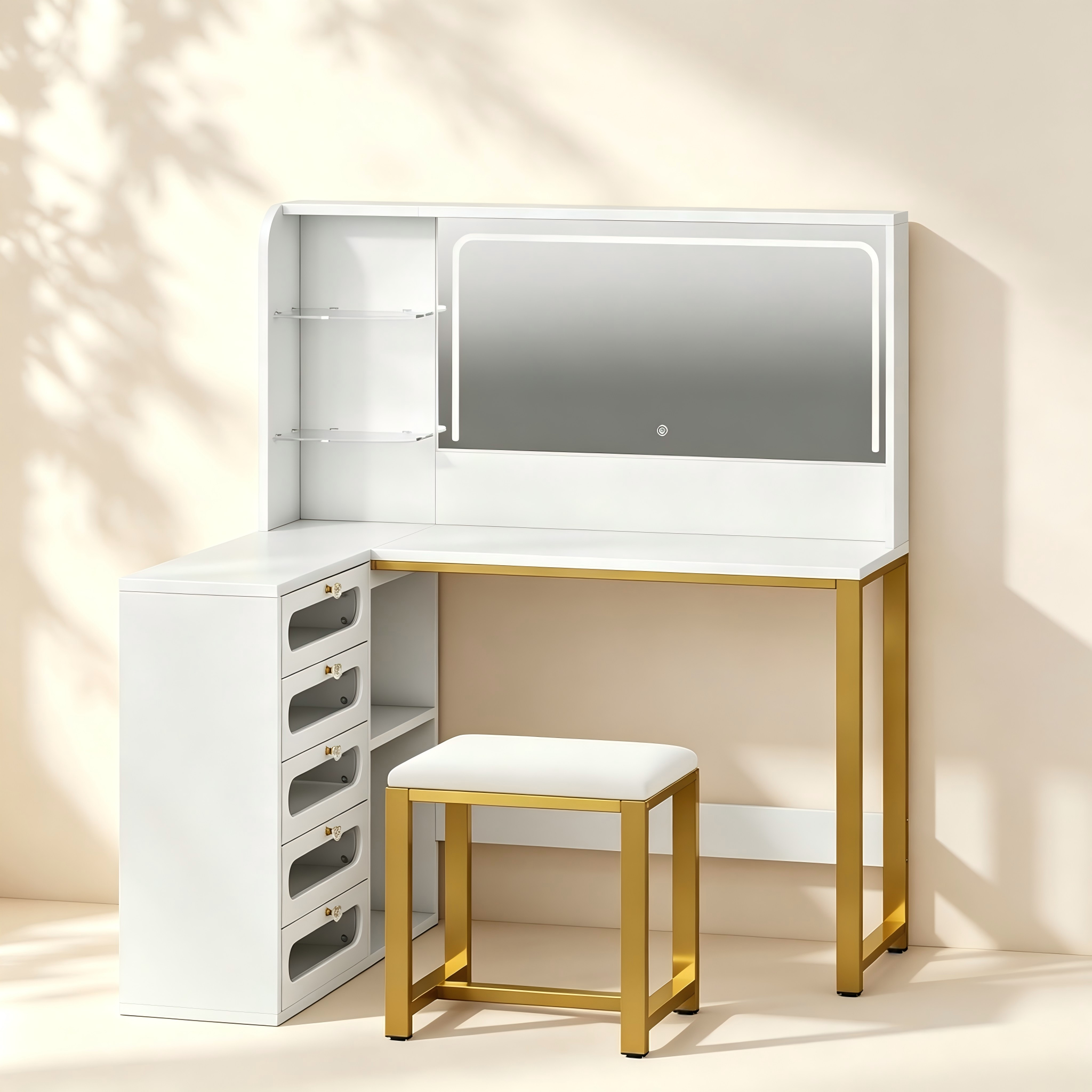 Modern Makeup Vanity with LED Mirror and Storage thumbnail view 1
