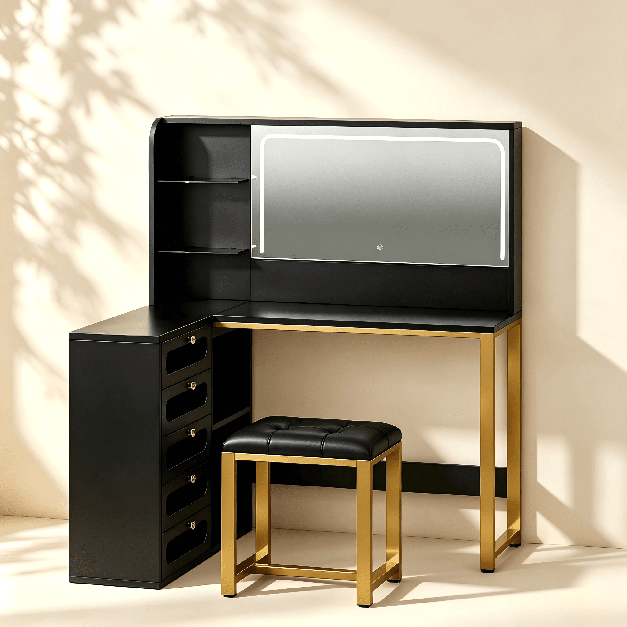 Modern Makeup Vanity with LED Mirror and Storage thumbnail view 2