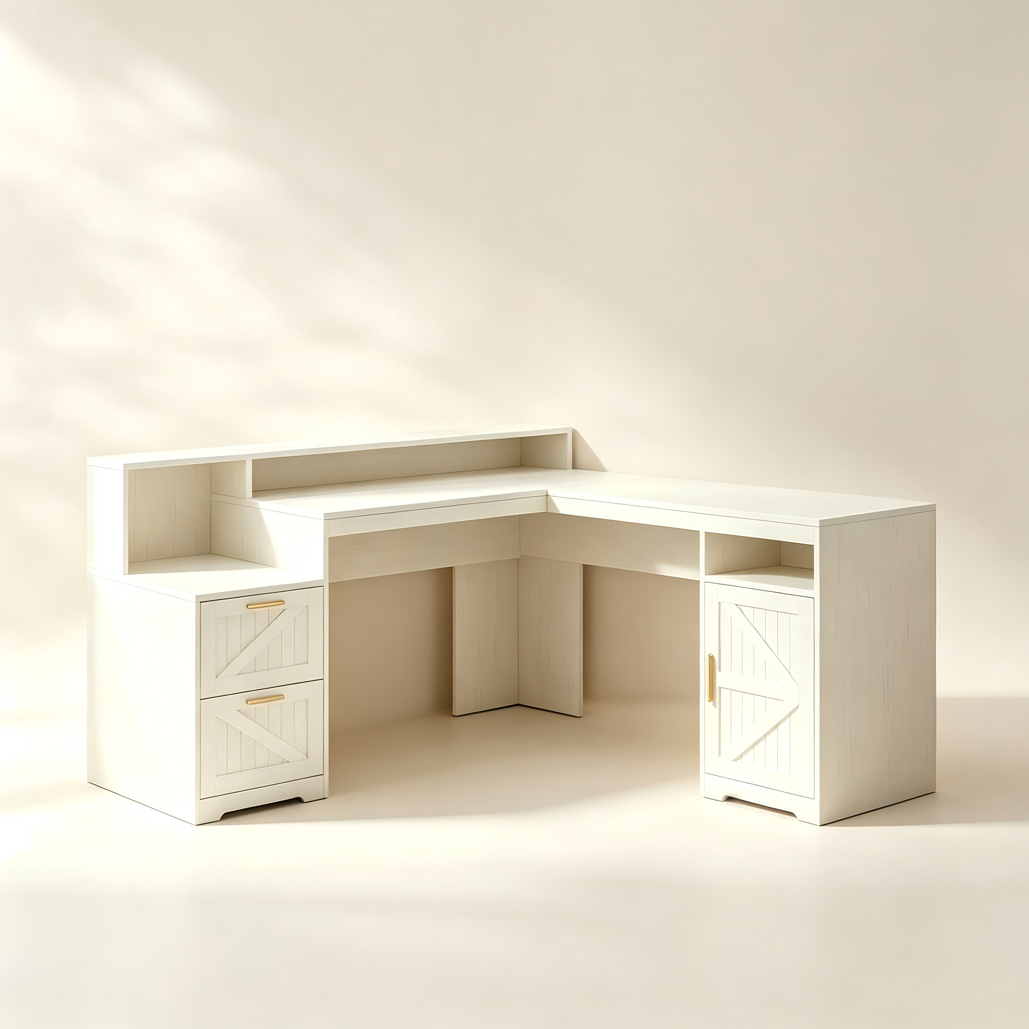 L-shaped office desk with corner worktop and storage cabinets