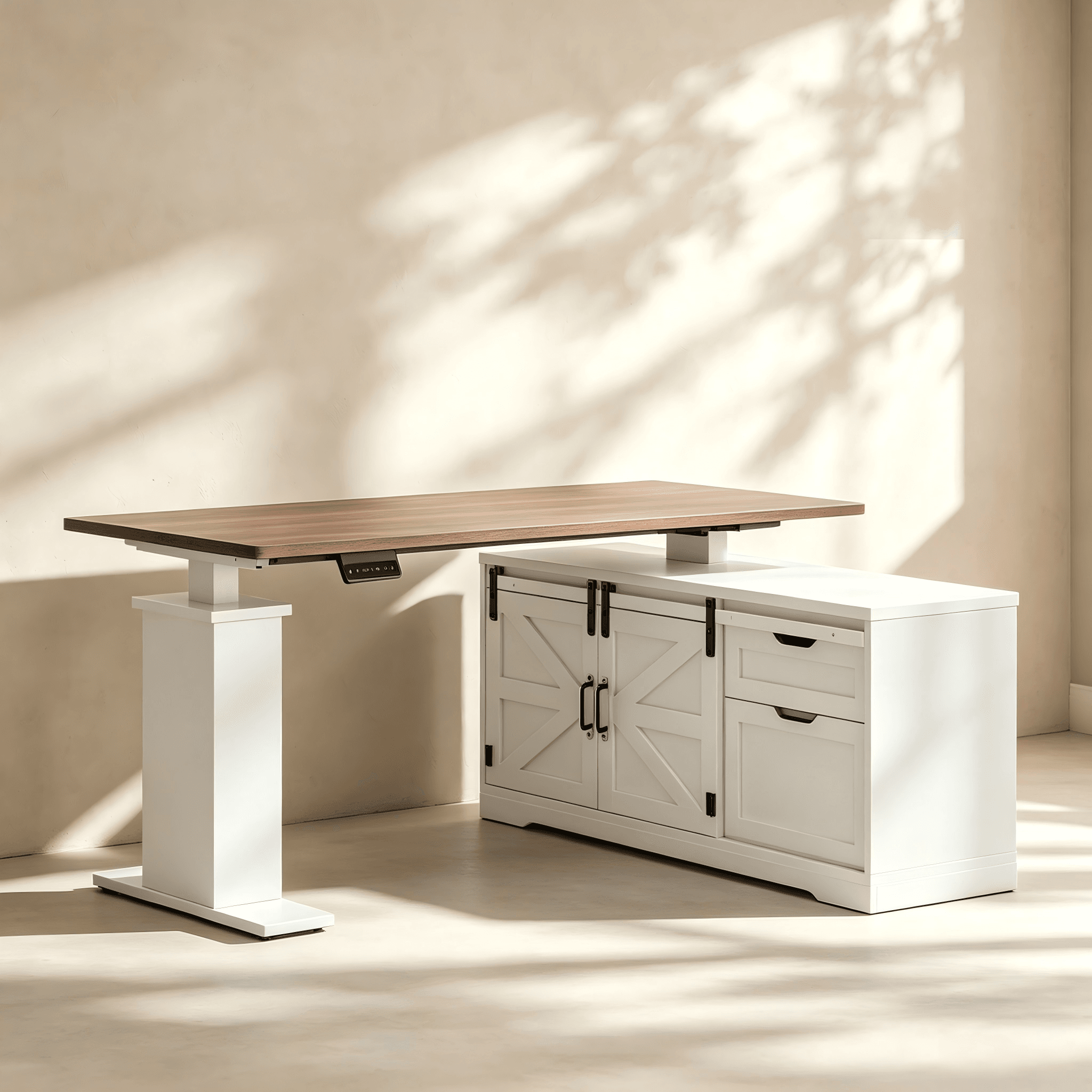 L-Shaped Electric Height-Adjustable Desk with Storage thumbnail view 1