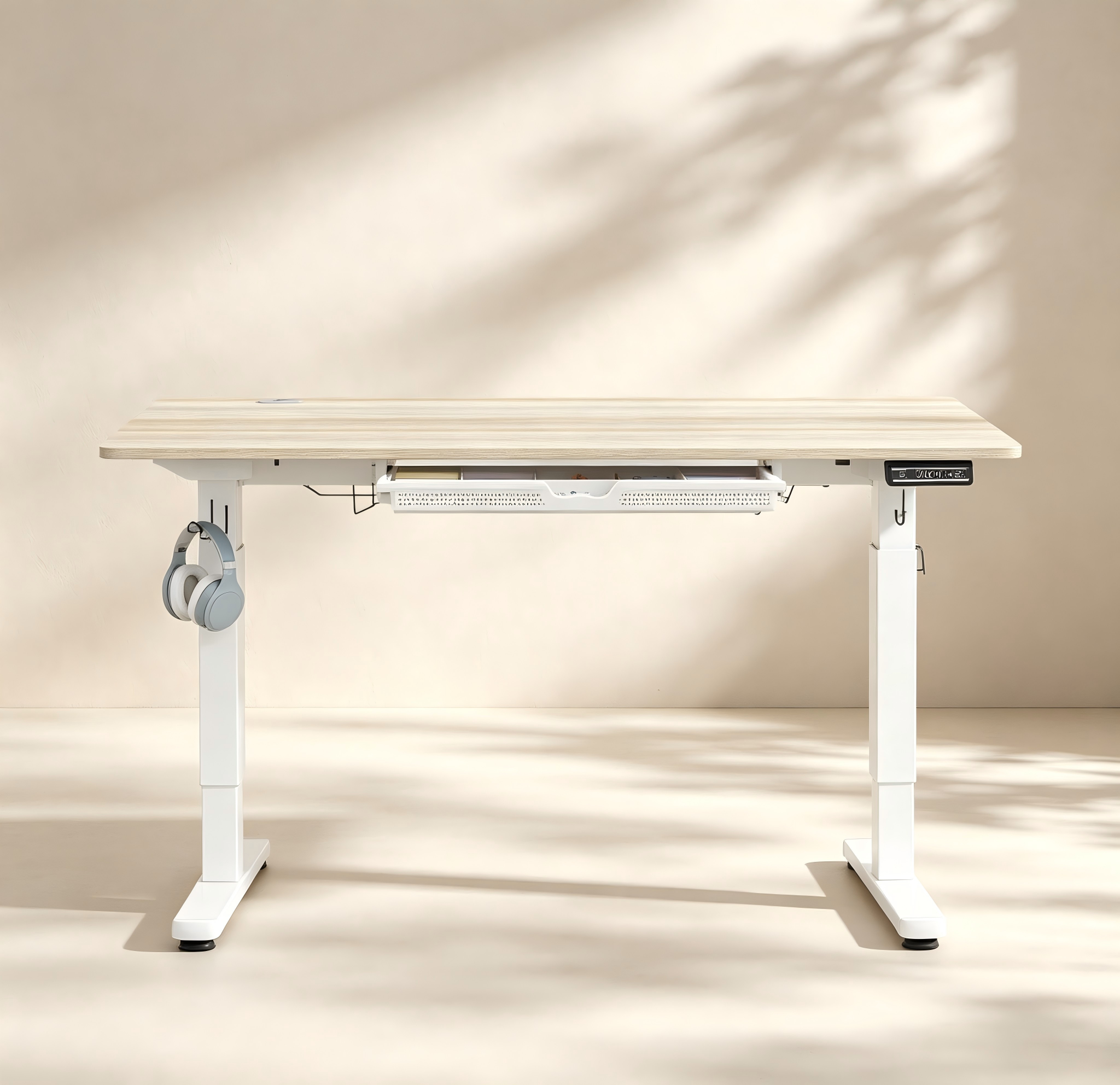 Electric sit-stand office desk with height-adjustable metal frame