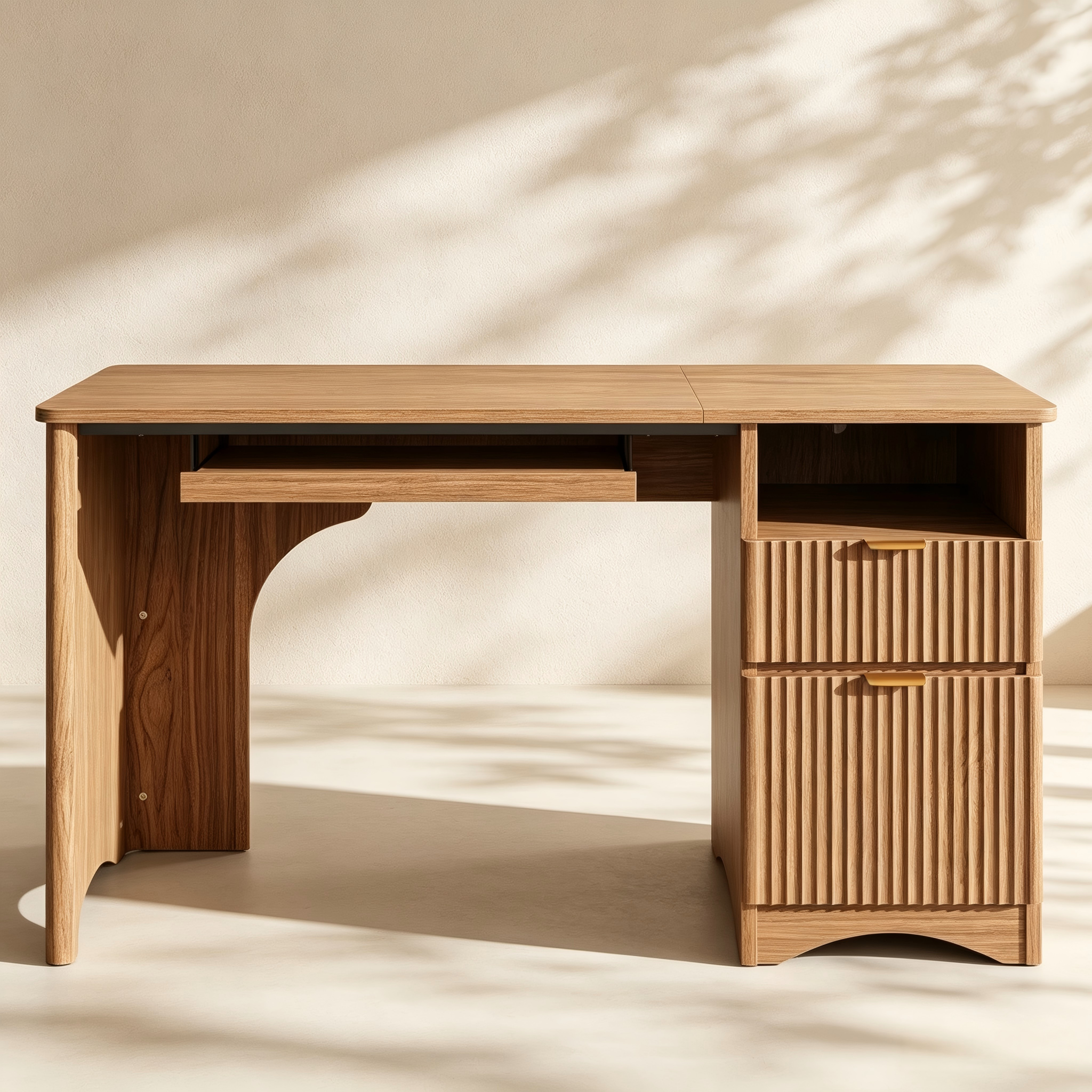 Fluted Office Desk with Storage Cabinet thumbnail view 1