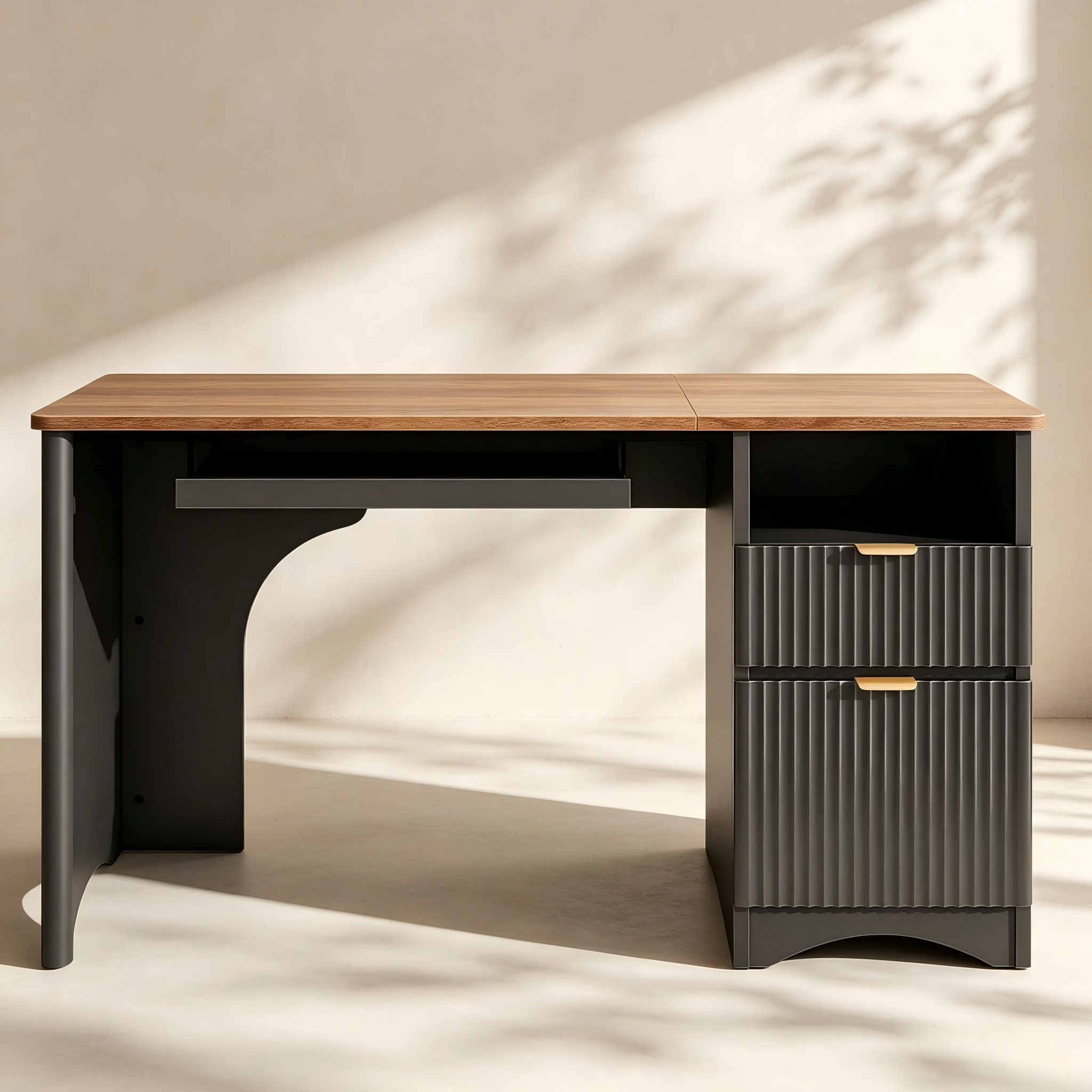 Fluted Office Desk with Storage Cabinet thumbnail view 2