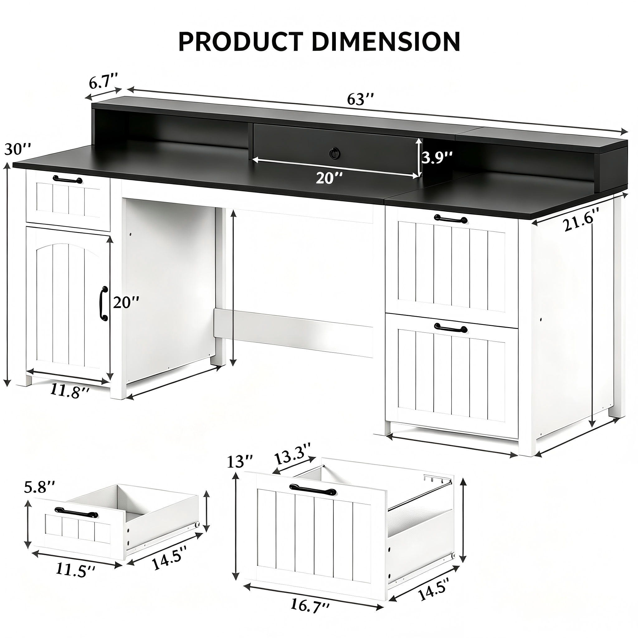 OD007 Office Desk with Monitor Shelf and File Storage product dimensions