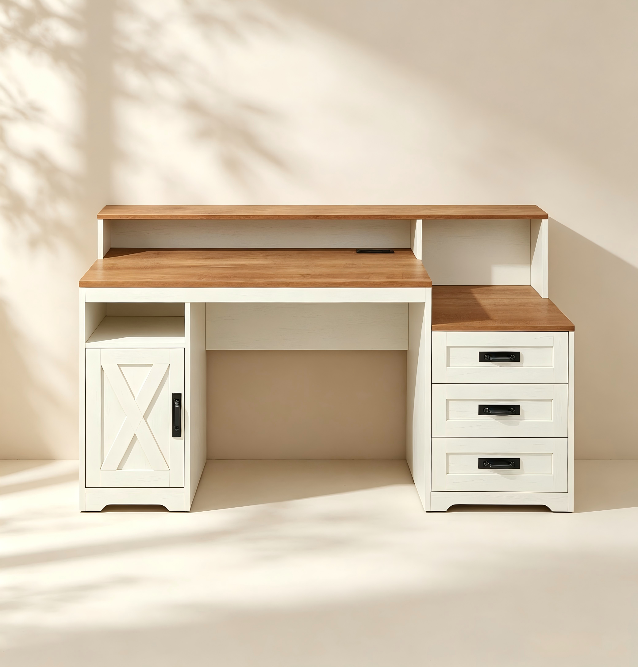 Farmhouse Office Desk with Hutch and Drawers thumbnail view 1