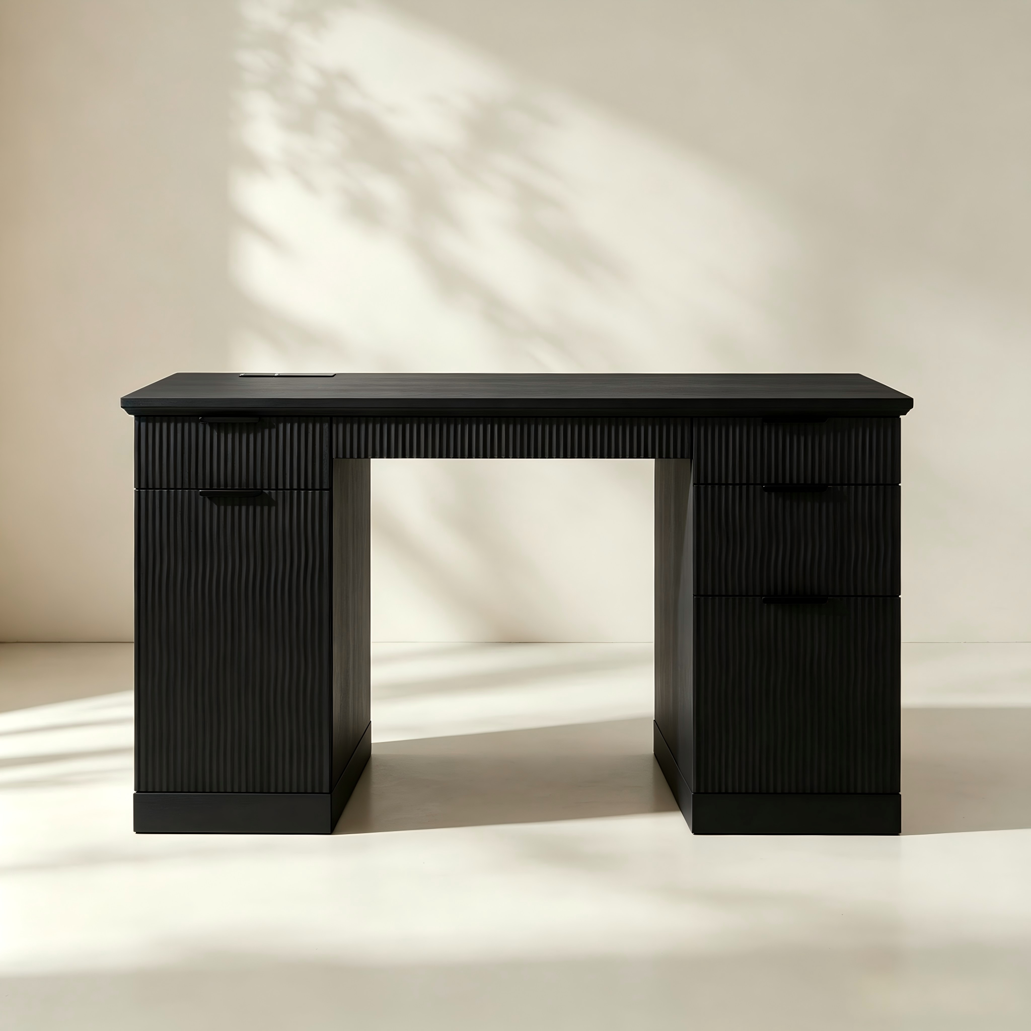 Fluted Office Desk with Cabinet and Drawers thumbnail view 2