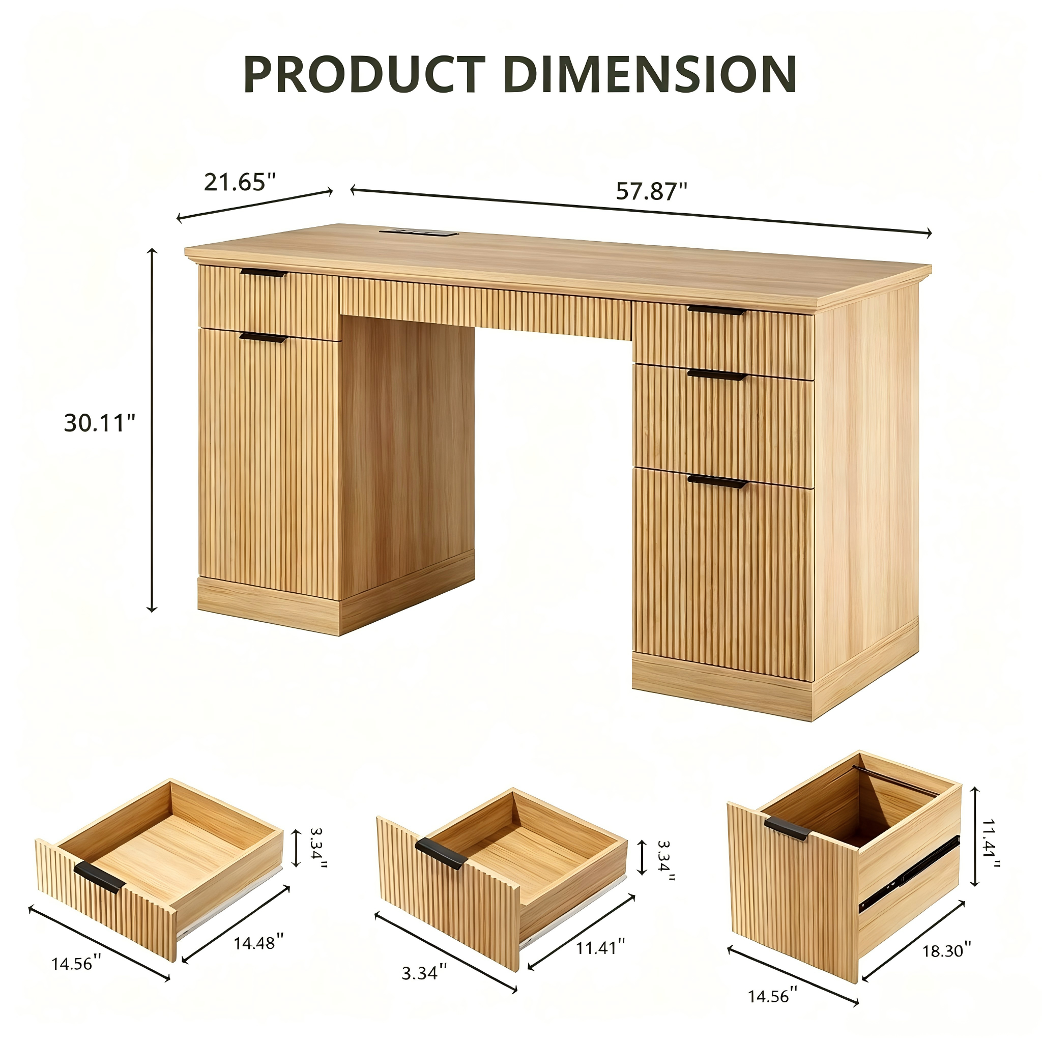 OD010 Fluted Office Desk with Cabinet and Drawers product dimensions