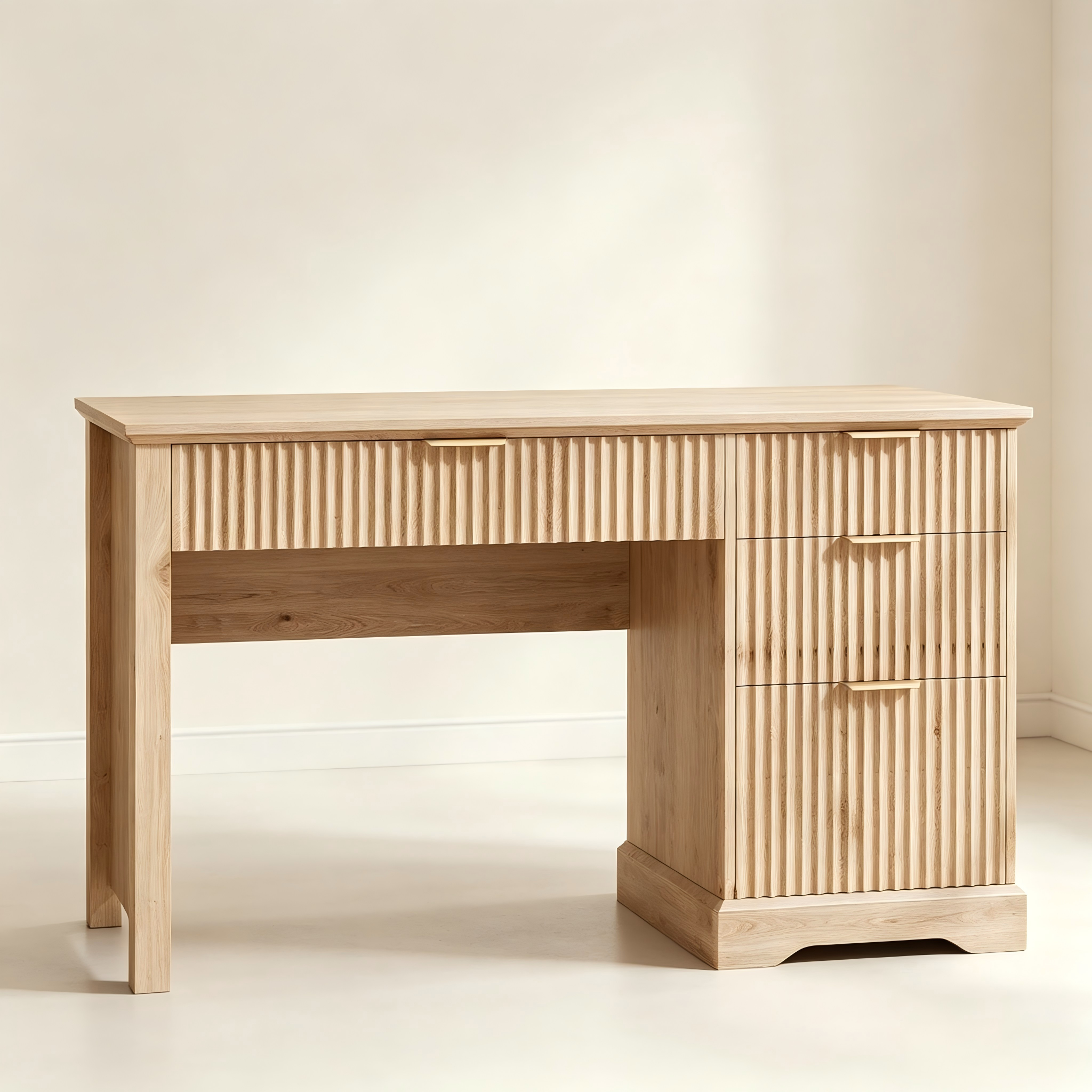 Compact fluted office desk with side drawer storage