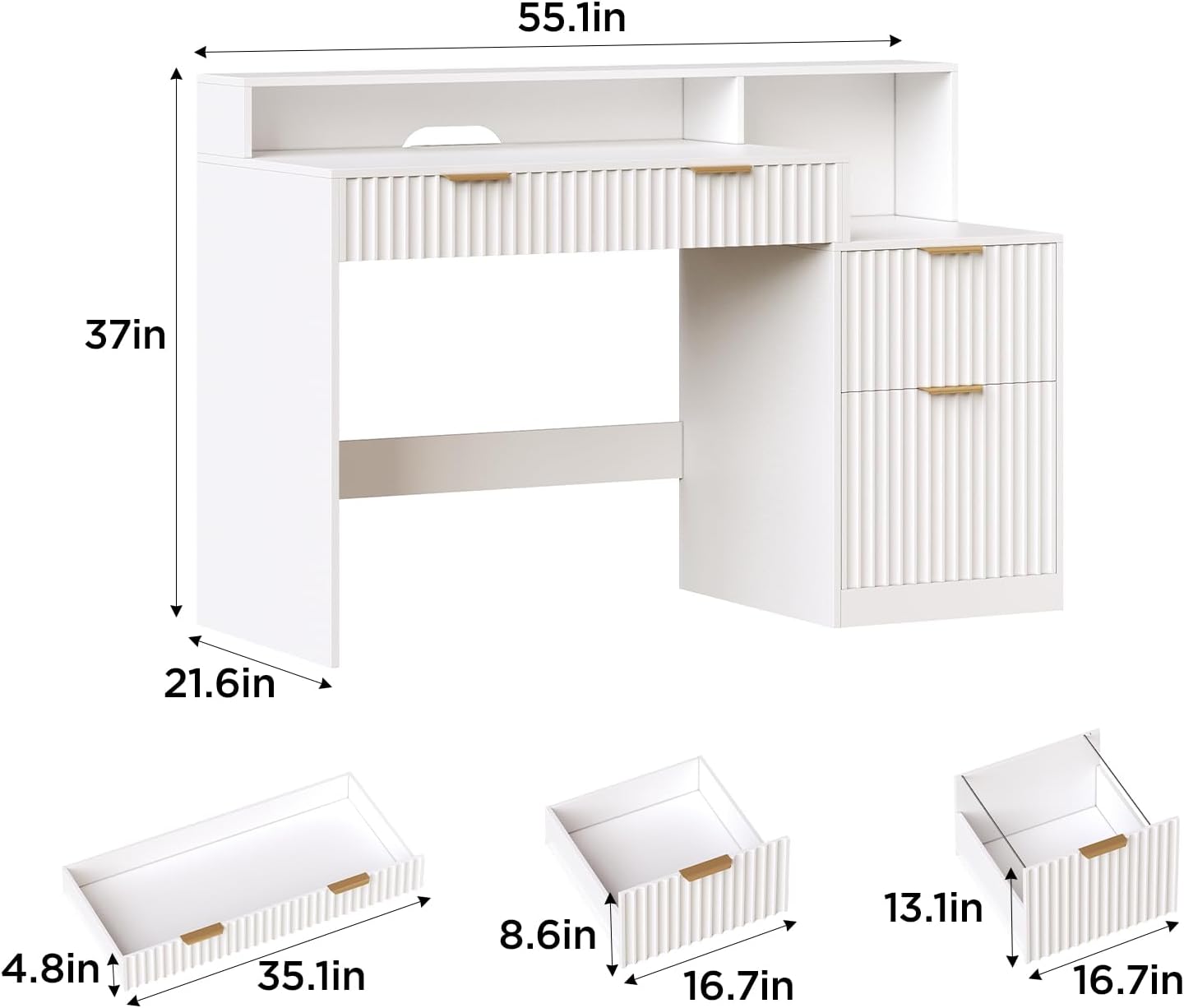 OD012 Modern Office Desk with Hutch and Storage product dimensions