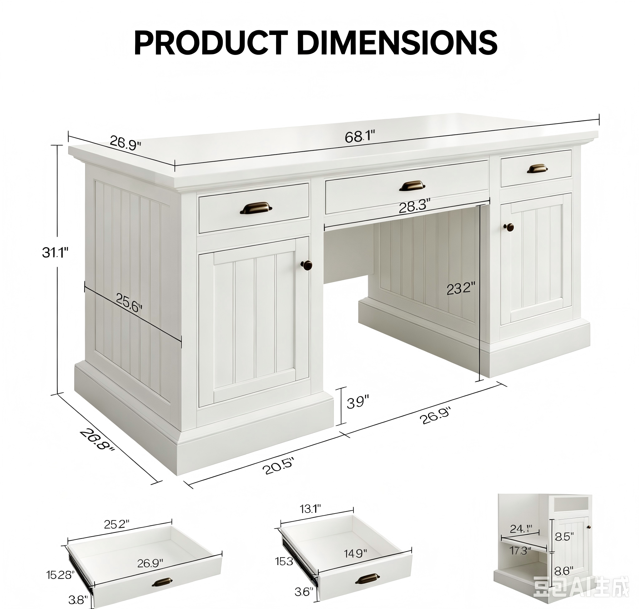 OD013 Traditional Executive Office Desk with Storage product dimensions