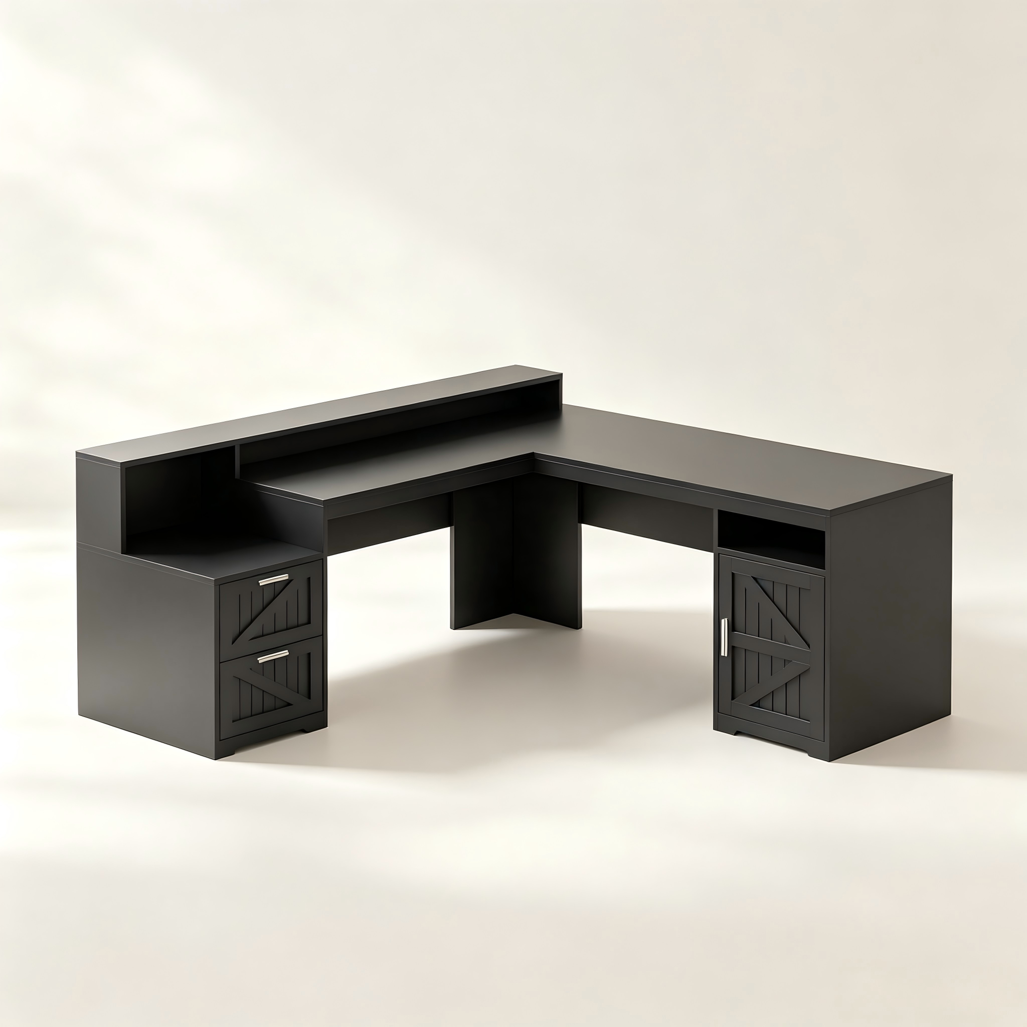 L-Shaped Office Desk with Storage Cabinets thumbnail view 2