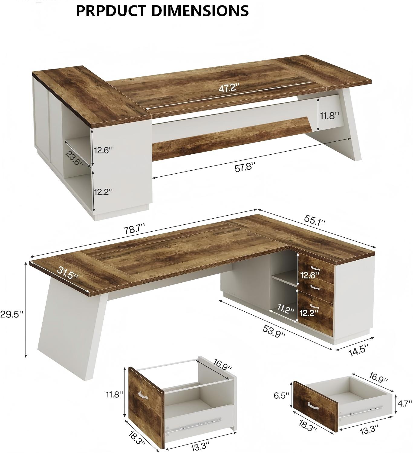OD015 Modern Executive Office Desk with Drawer Storage product dimensions