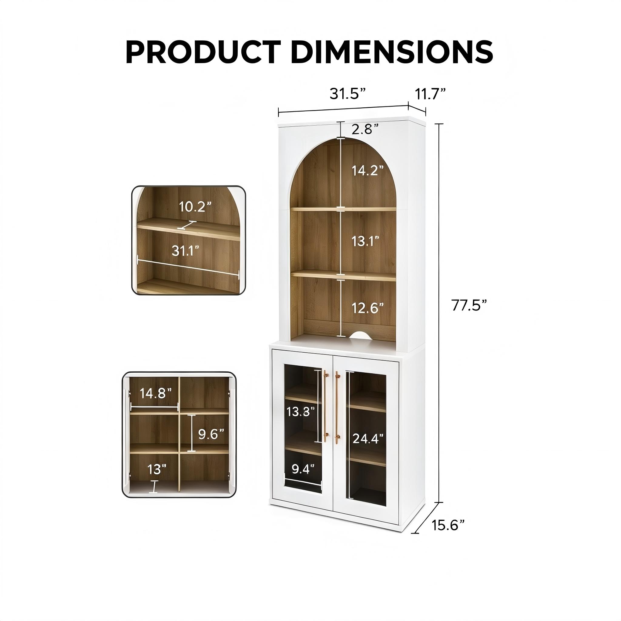 SB003 Arched Display Hutch with Glass Doors product dimensions