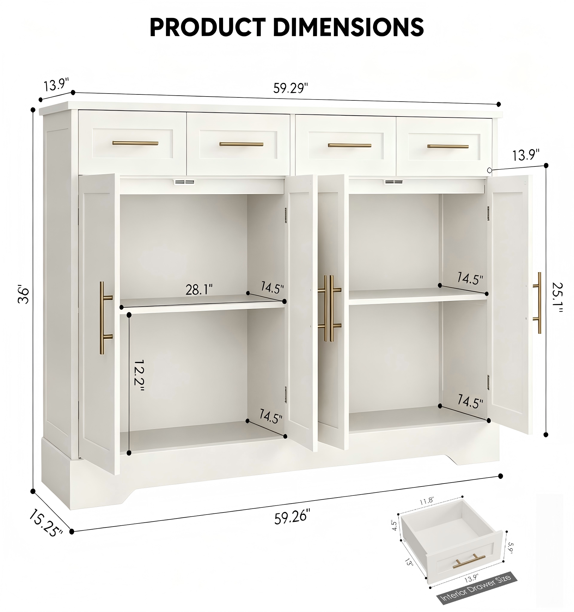 SB007 Four-Drawer Four-Door Sideboard product dimensions
