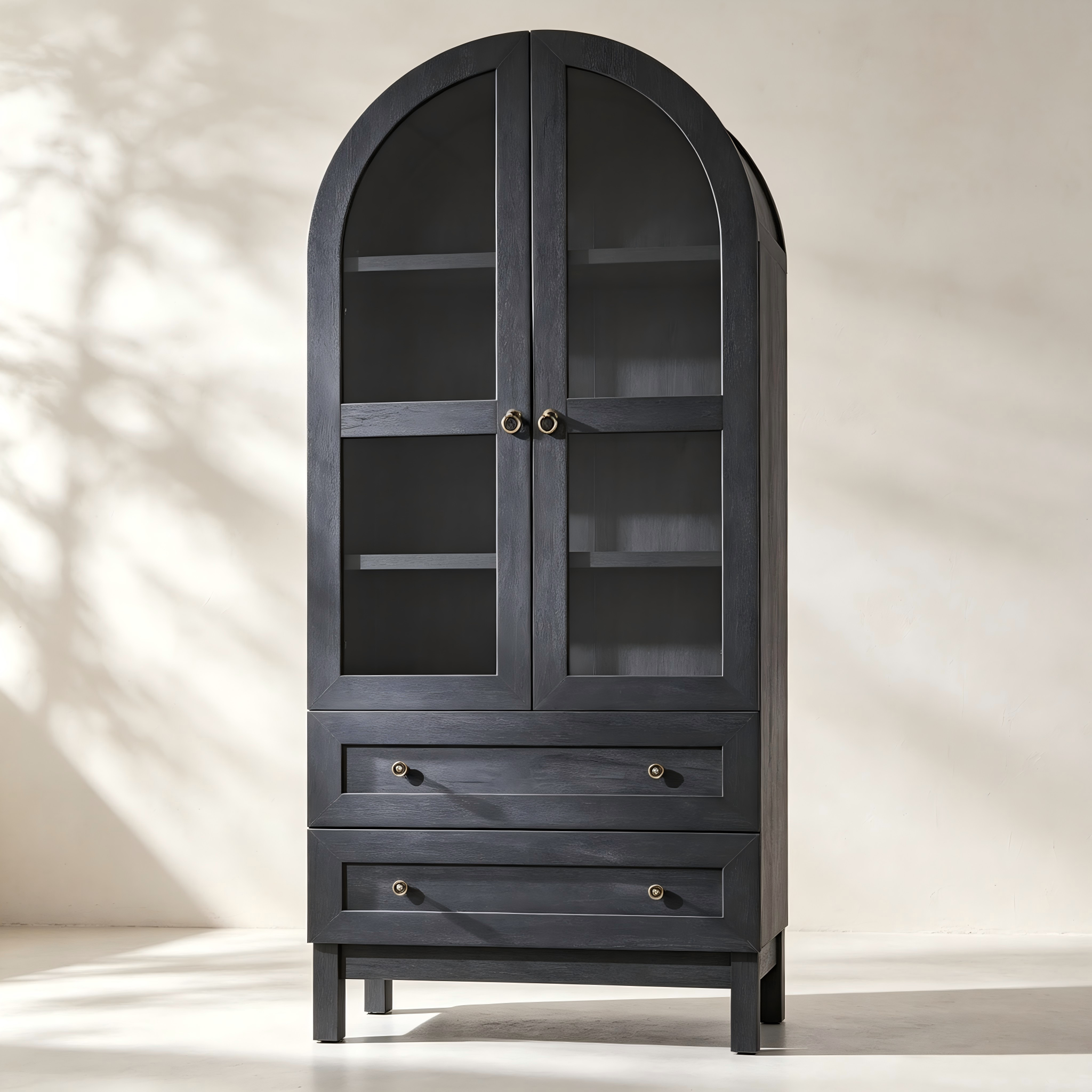 Arched Glass Display Cabinet with Drawers thumbnail view 2