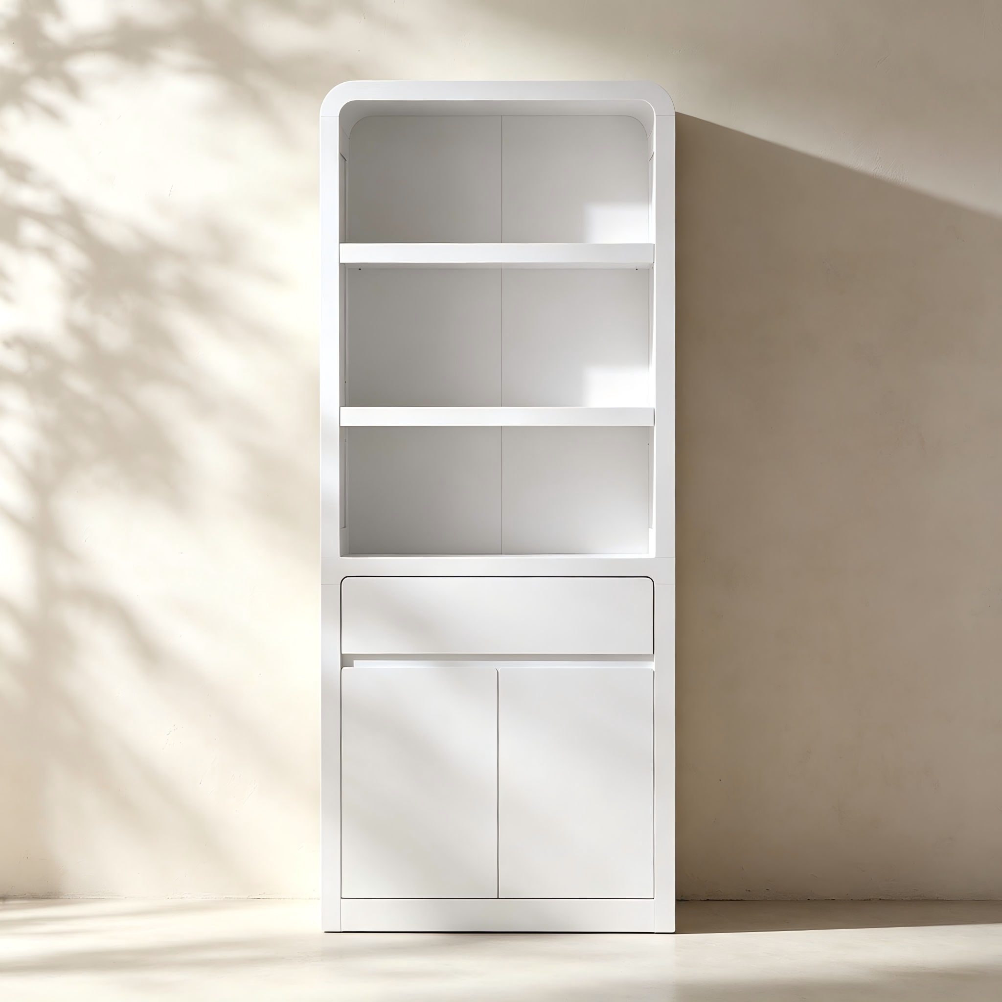Rounded Open-Shelf Storage Cabinet for custom dining room furniture collections