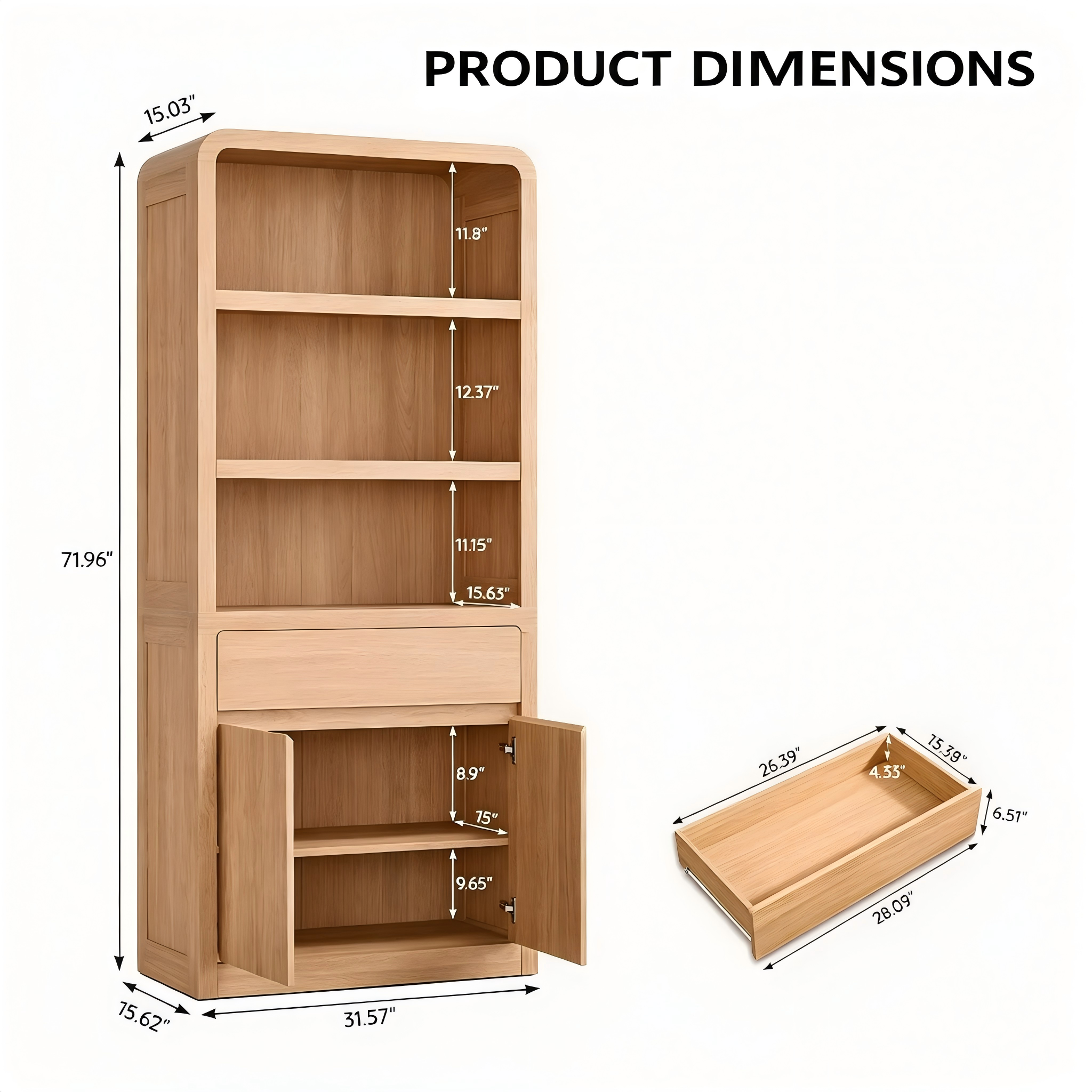 SB015 Rounded Open-Shelf Storage Cabinet product dimensions