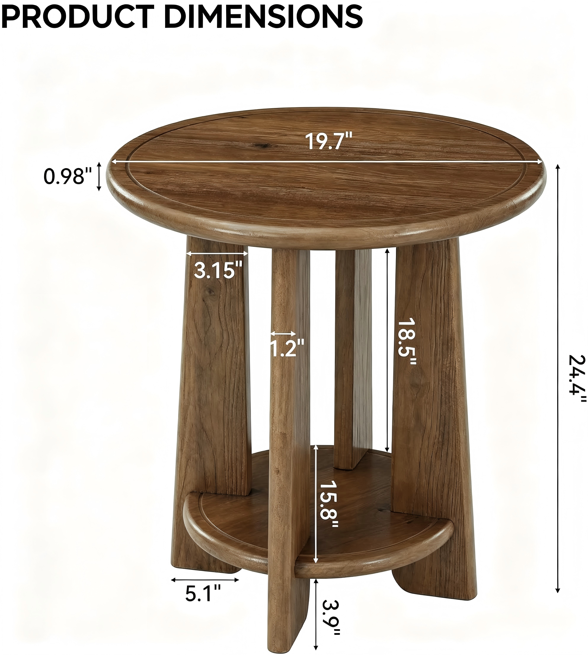 ST001 Round Open-Shelf Side Table product dimensions