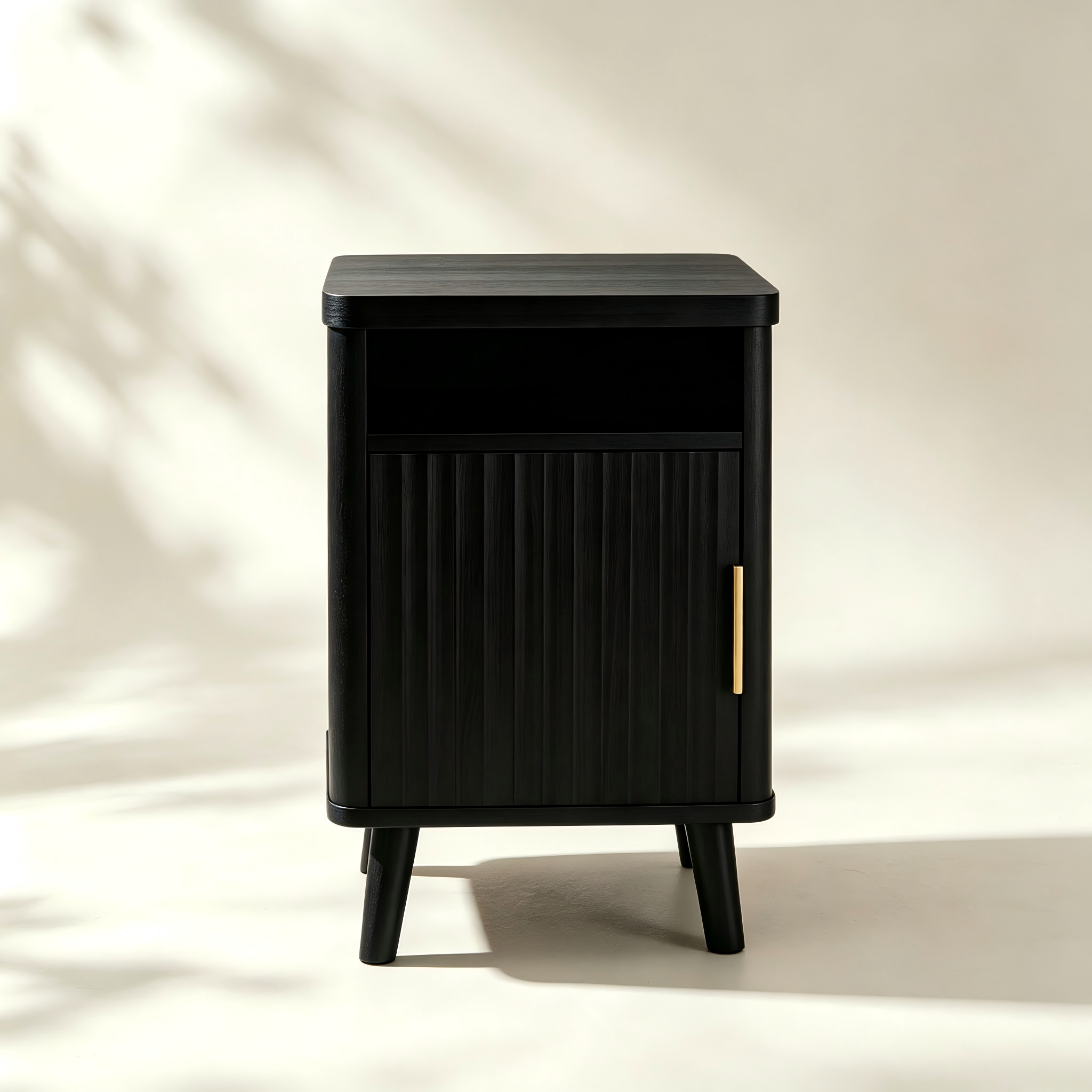 Black Fluted Side Table with Open Shelf thumbnail view 1