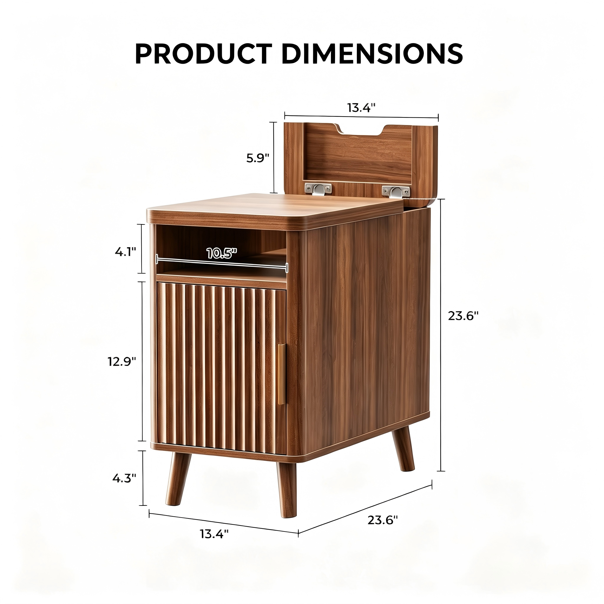 ST002 Black Fluted Side Table with Open Shelf product dimensions