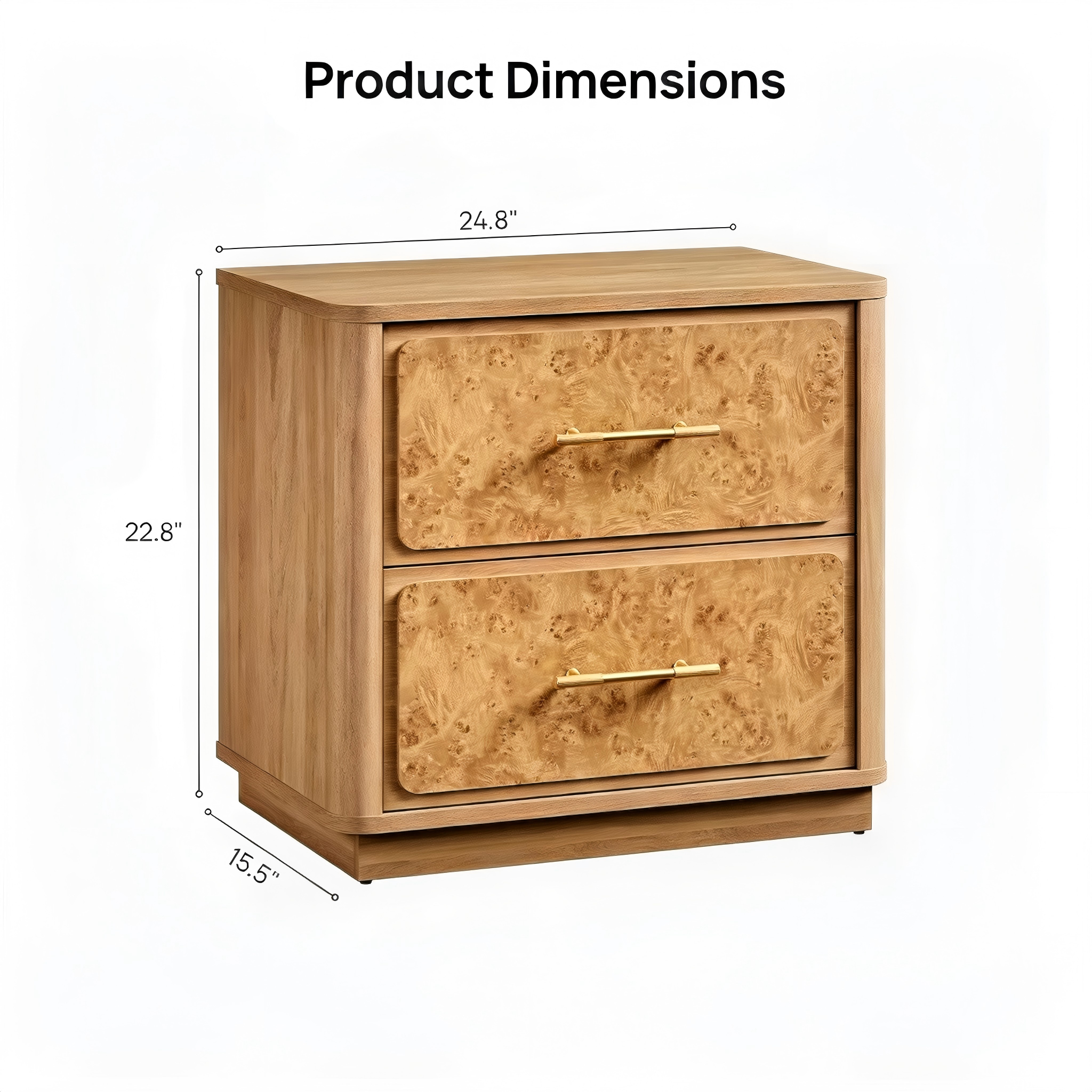 ST003 Two-Drawer Wood Side Table product dimensions