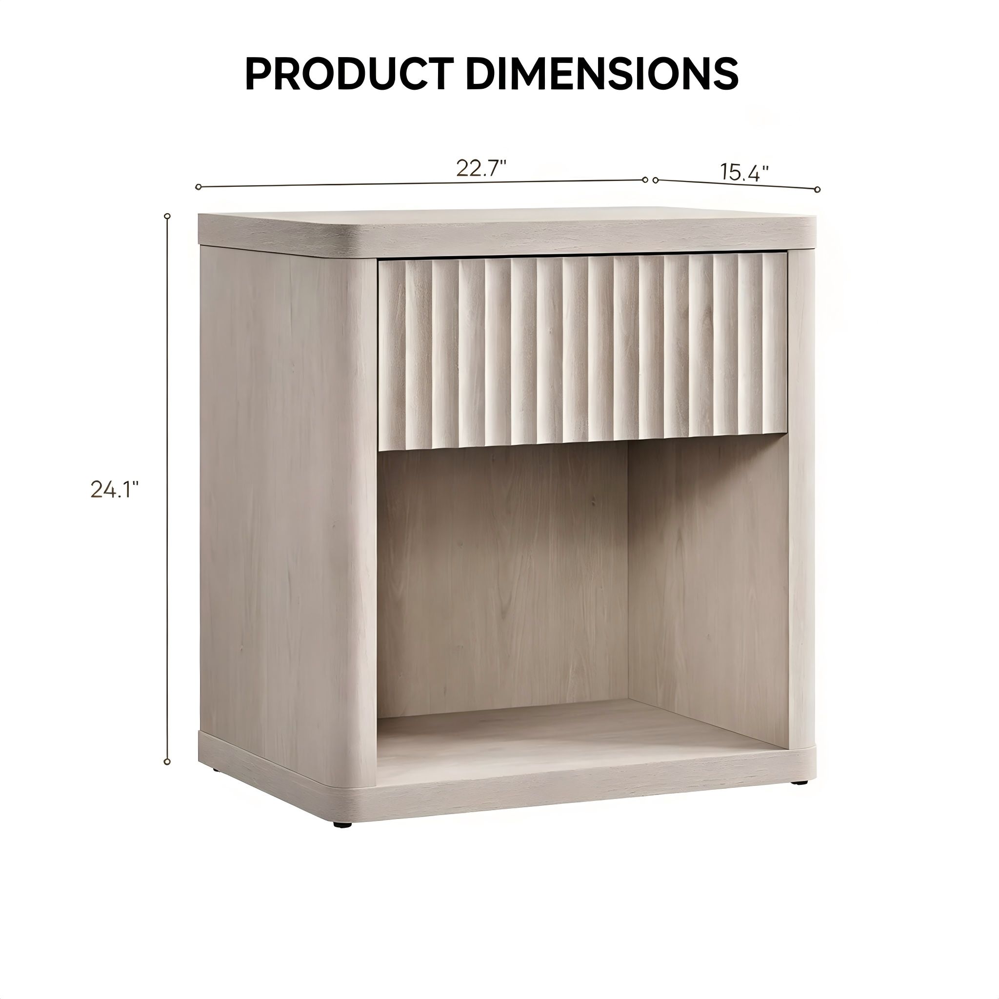 ST004 Fluted Side Table with Open Shelf product dimensions