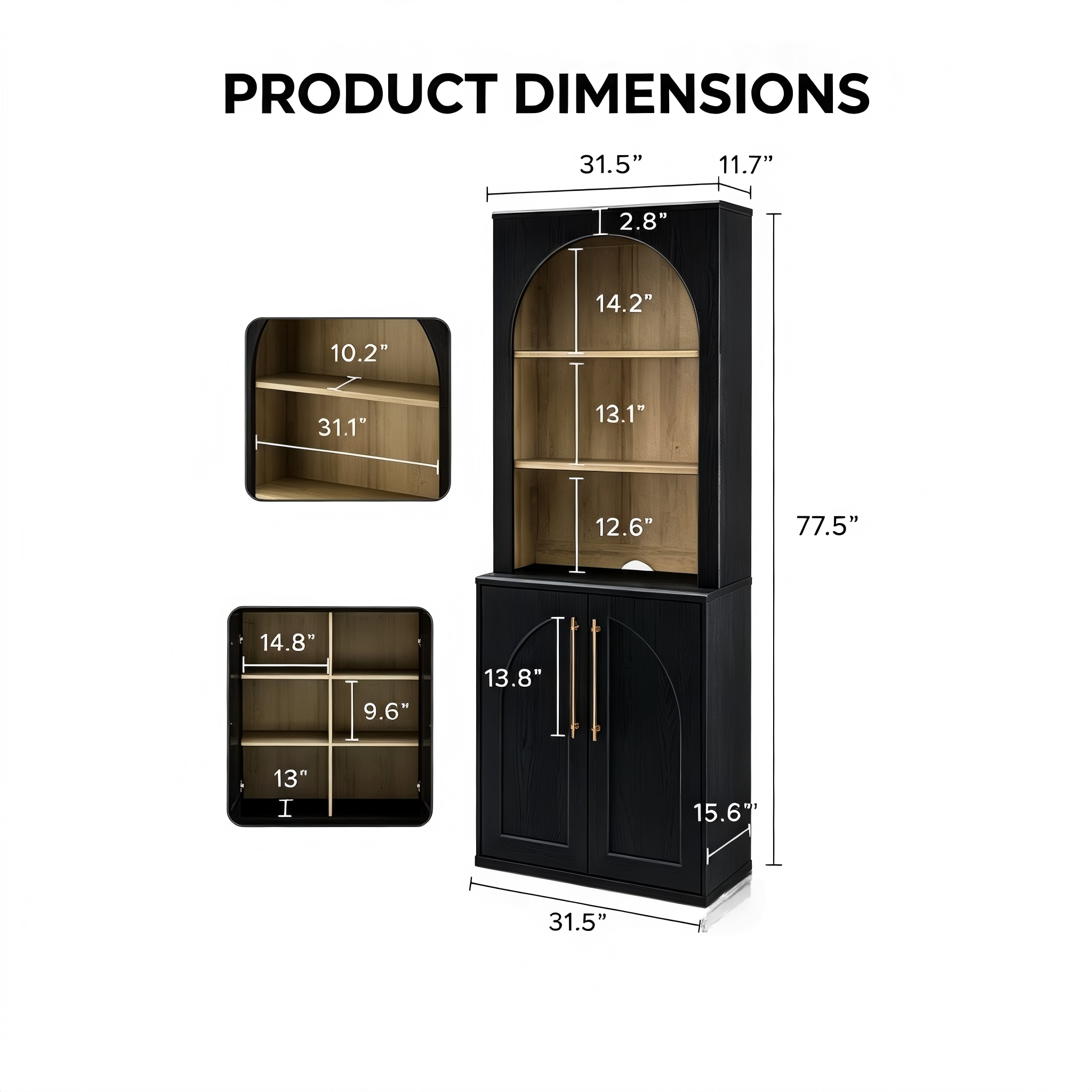 SB004 Arched Storage Hutch with Two Doors product dimensions