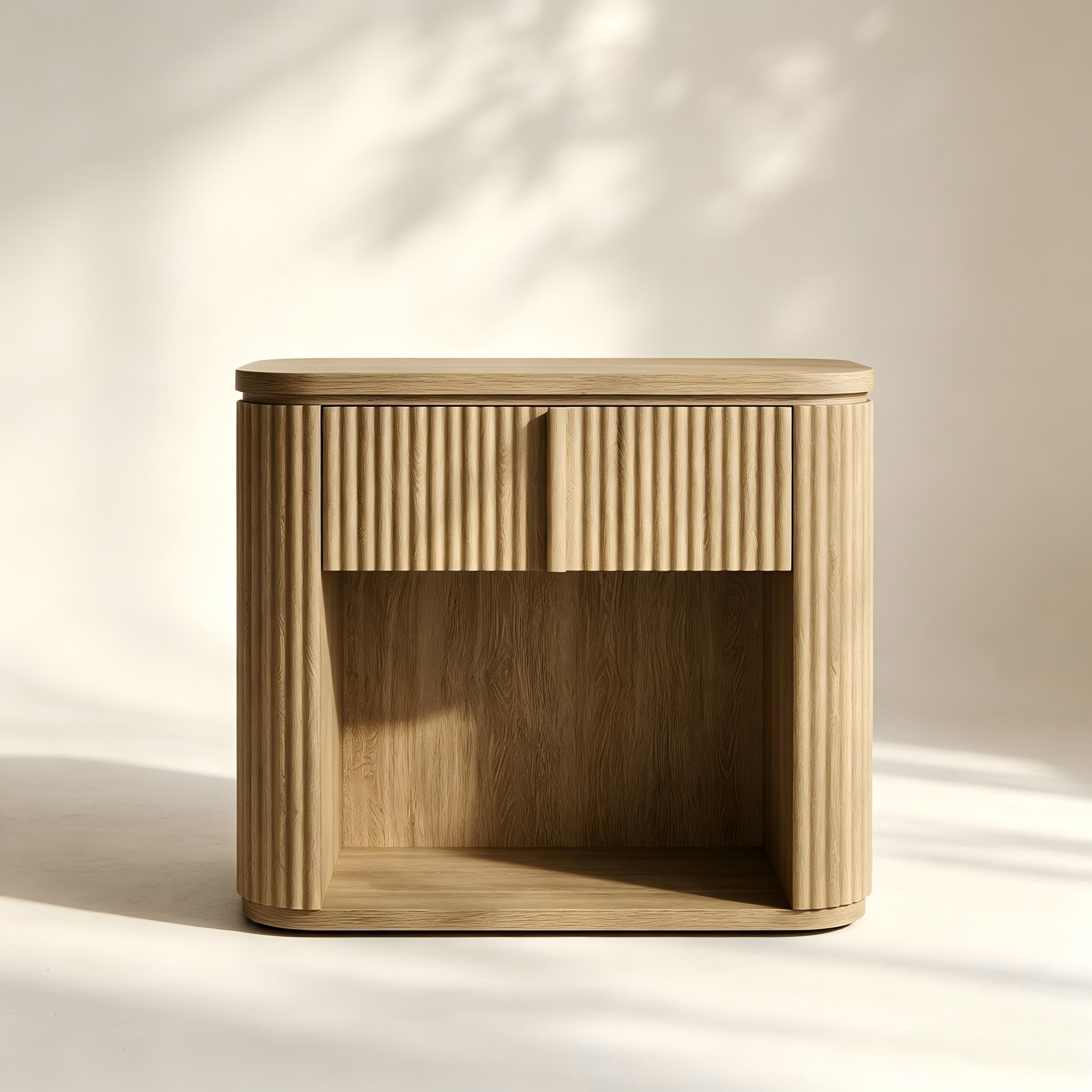 Curved Fluted Side Table with Open Shelf thumbnail view 1