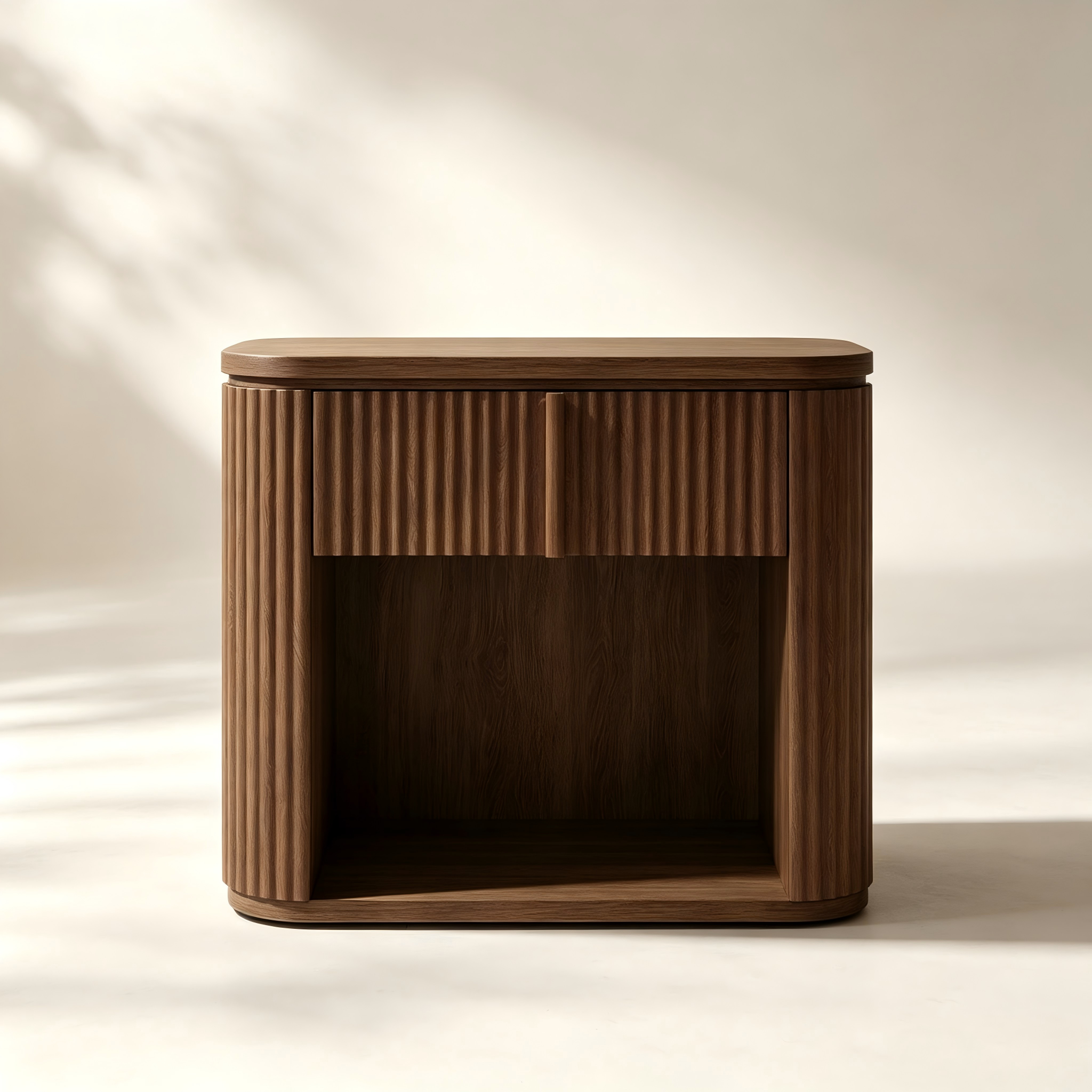 Curved Fluted Side Table with Open Shelf thumbnail view 2
