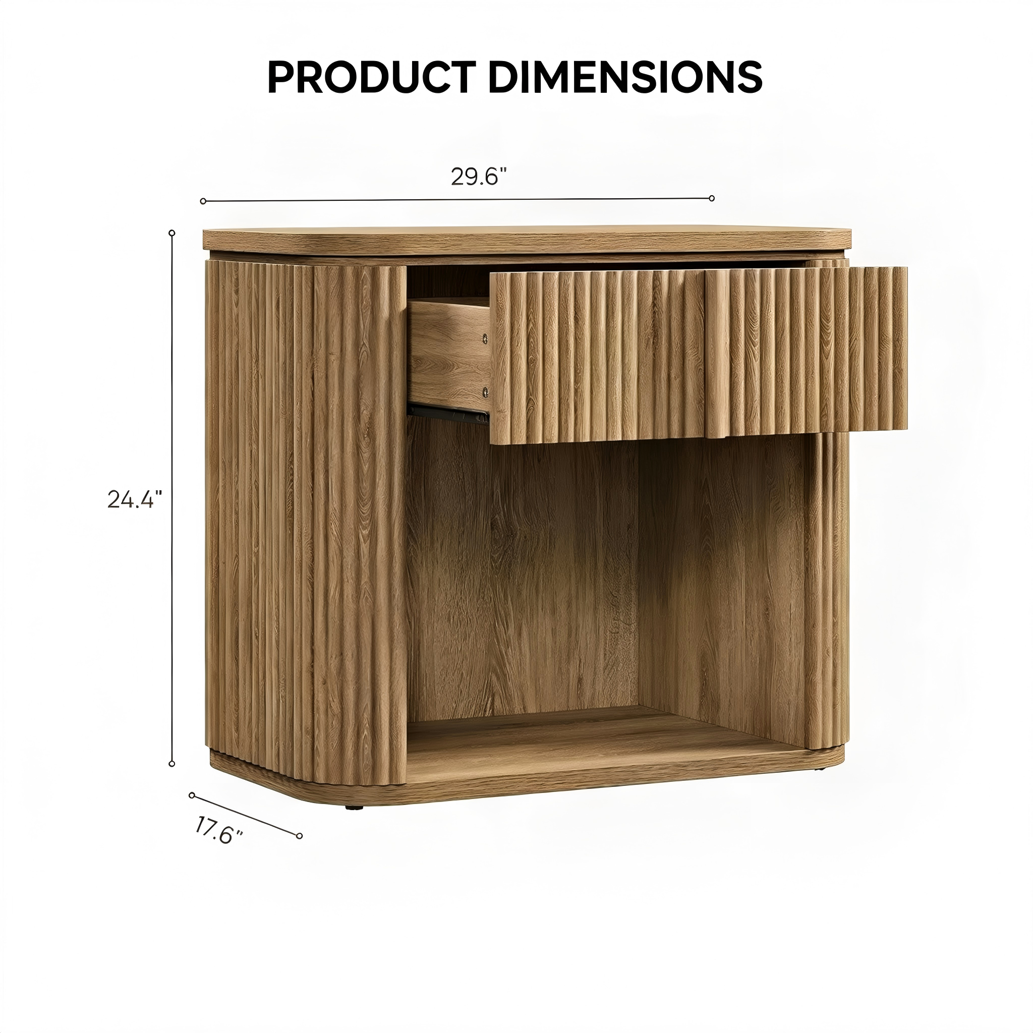 ST005 Curved Fluted Side Table with Open Shelf product dimensions