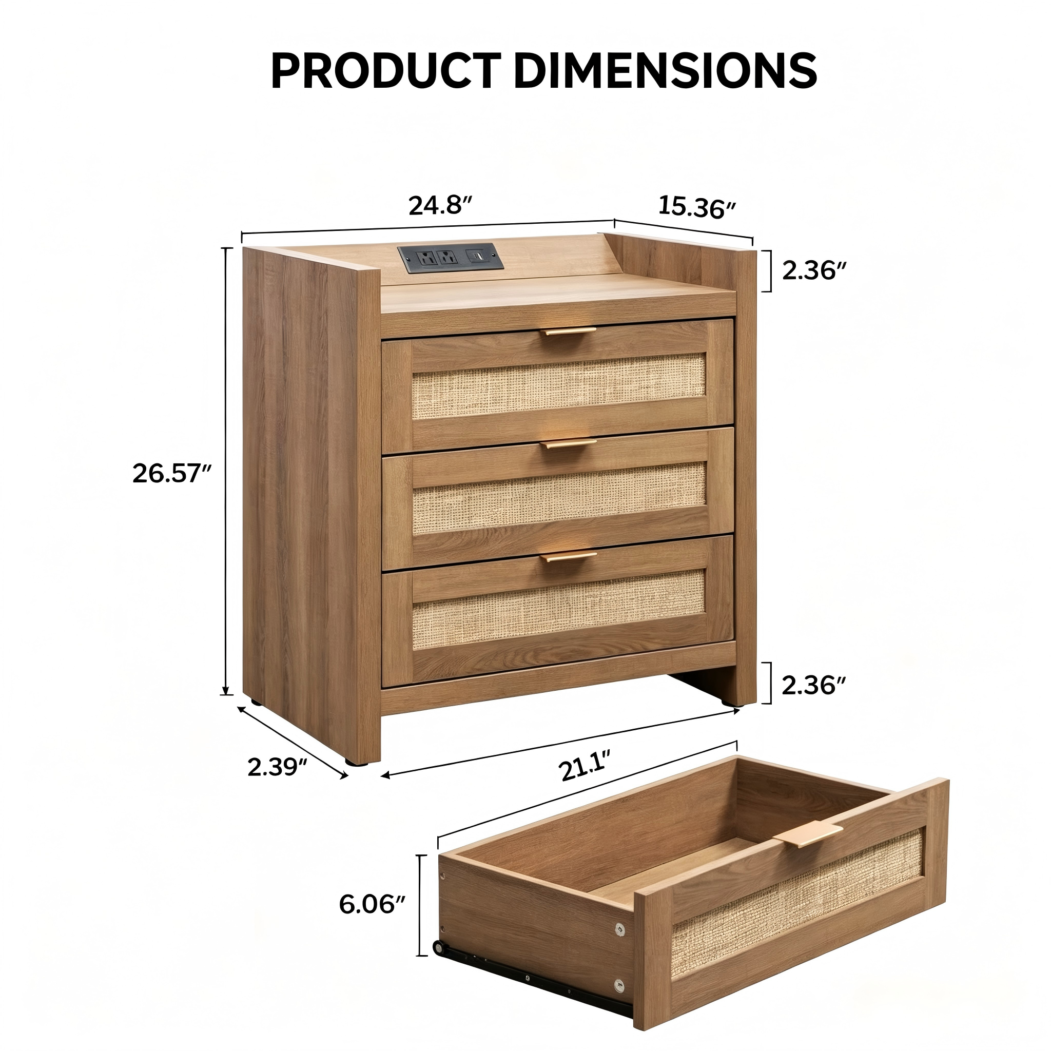 ST007 Three-Drawer Wood Side Table product dimensions