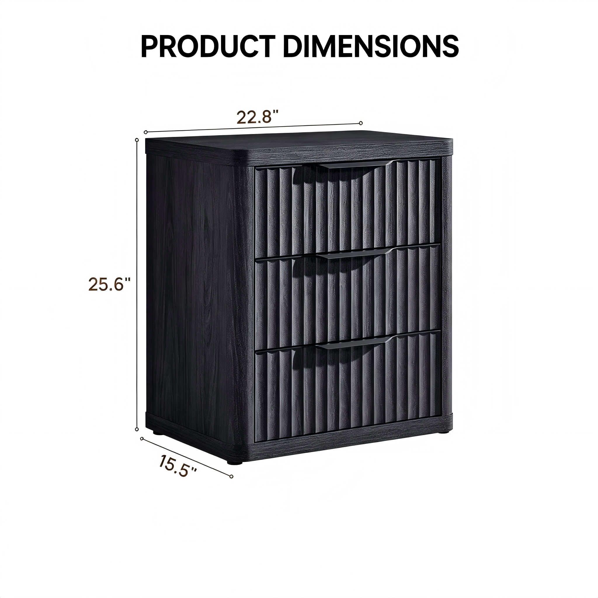 ST008 Fluted Three-Drawer Side Table product dimensions