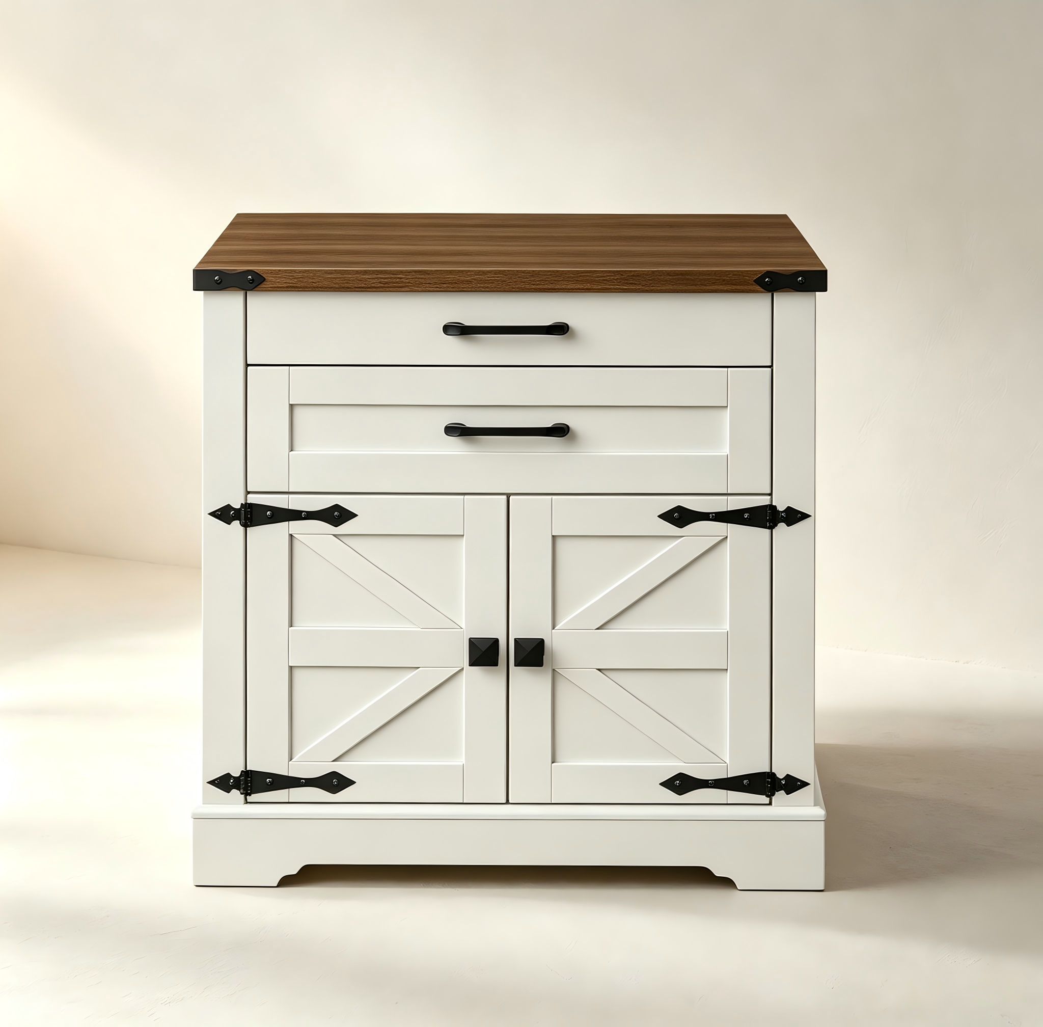 Farmhouse Side Table with Drawers and Cabinet thumbnail view 1