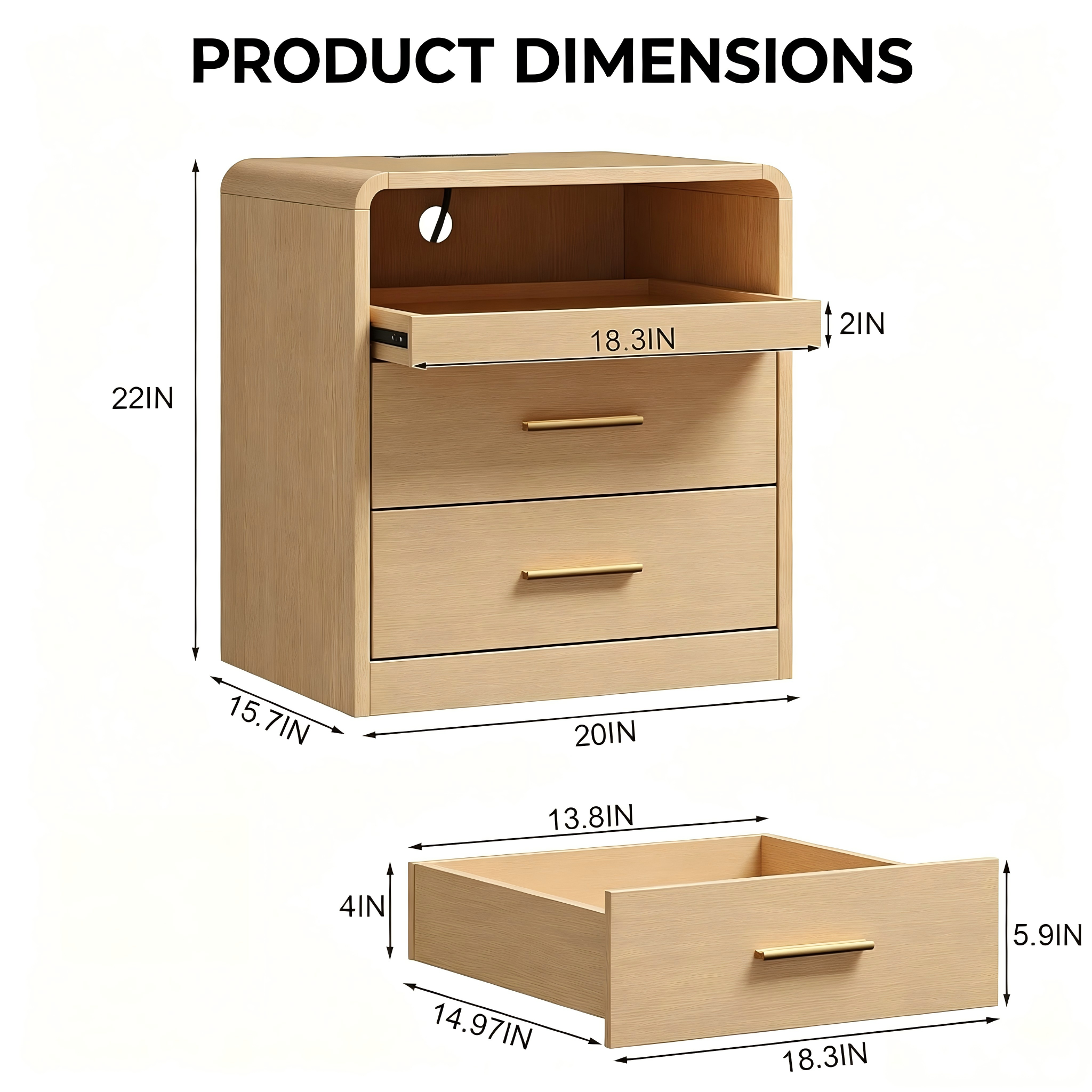 ST013 Rounded Side Table with Open Shelf product dimensions