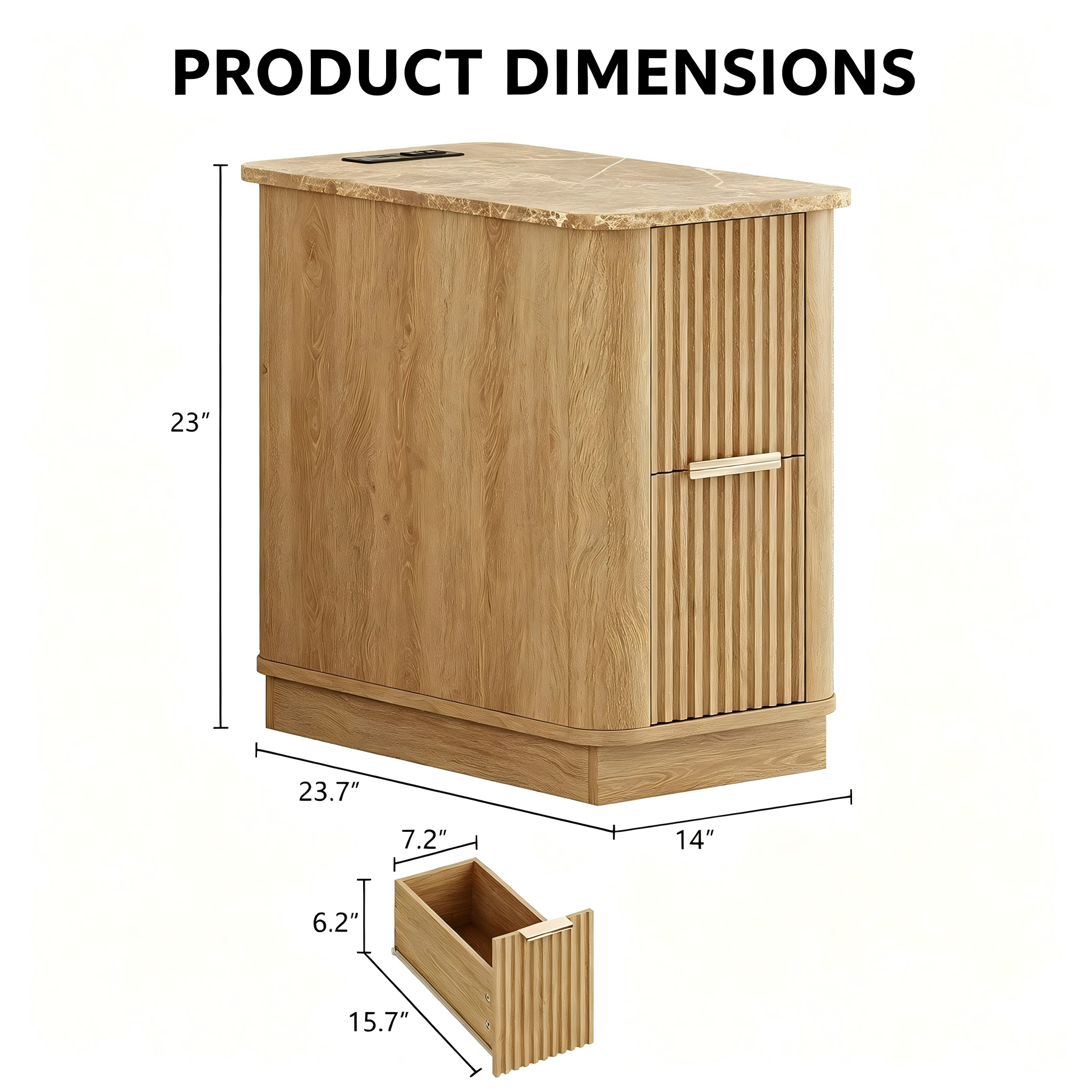 ST015 Fluted Two-Drawer Side Table product dimensions
