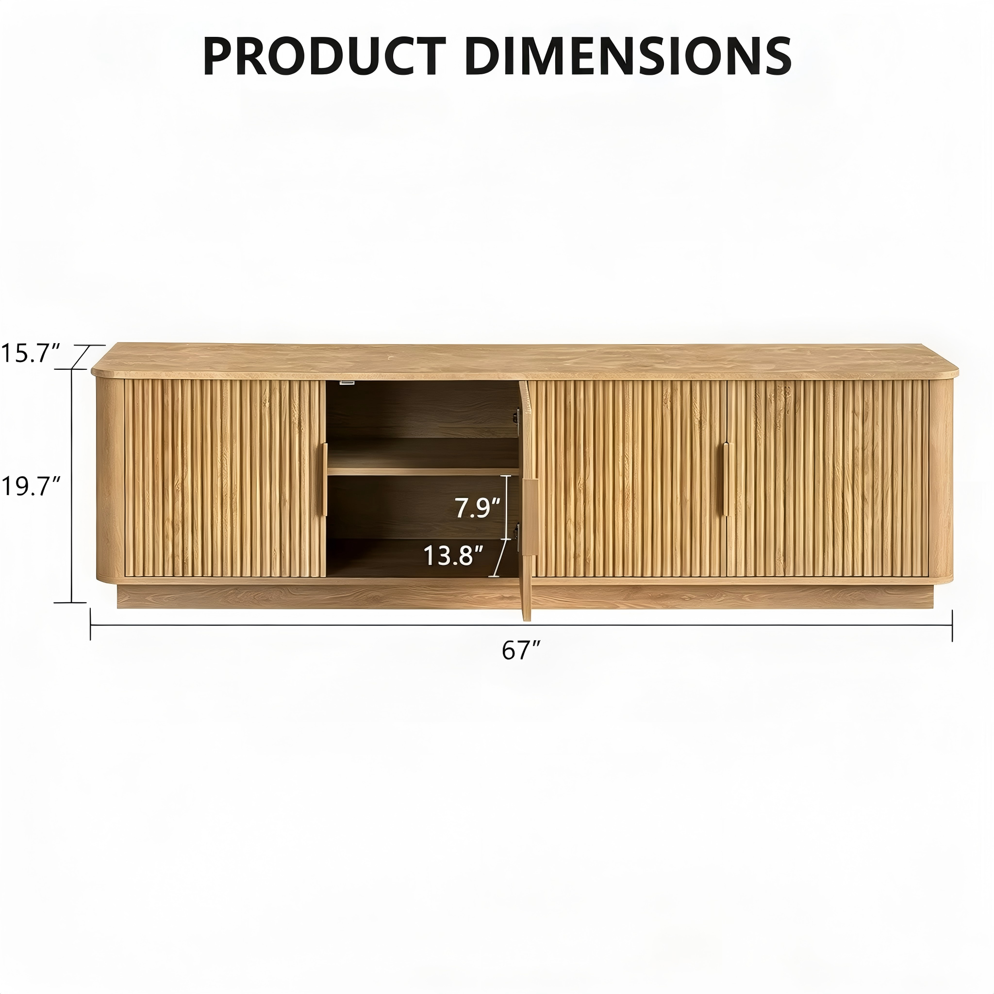 TS002 Slatted Four-Door TV Console product dimensions