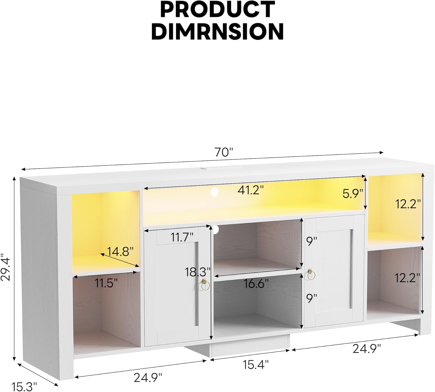 TS004 Modern LED TV Stand with Open Shelves product dimensions