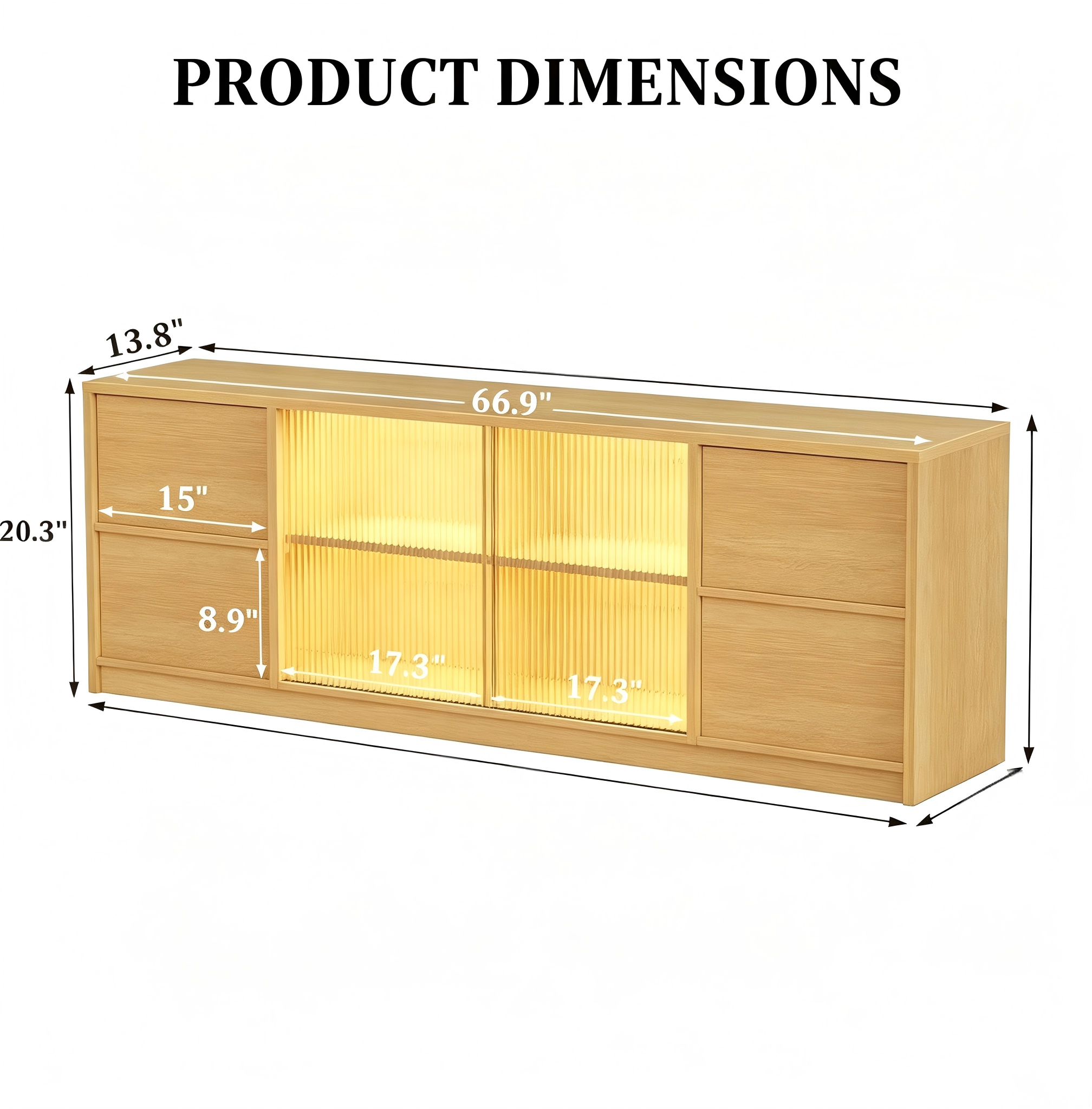TS005 LED TV Console with Display Shelves product dimensions
