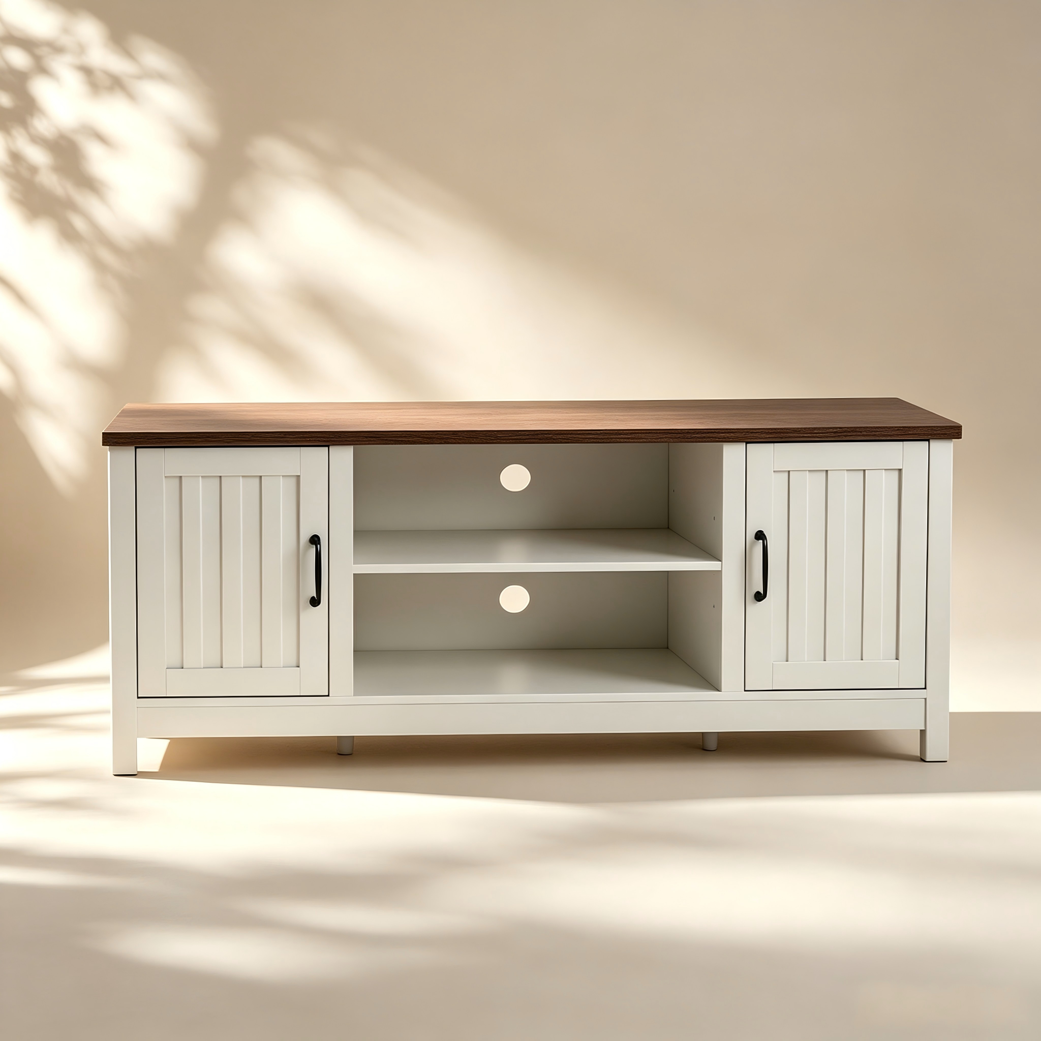 Farmhouse TV Stand with Open Shelves