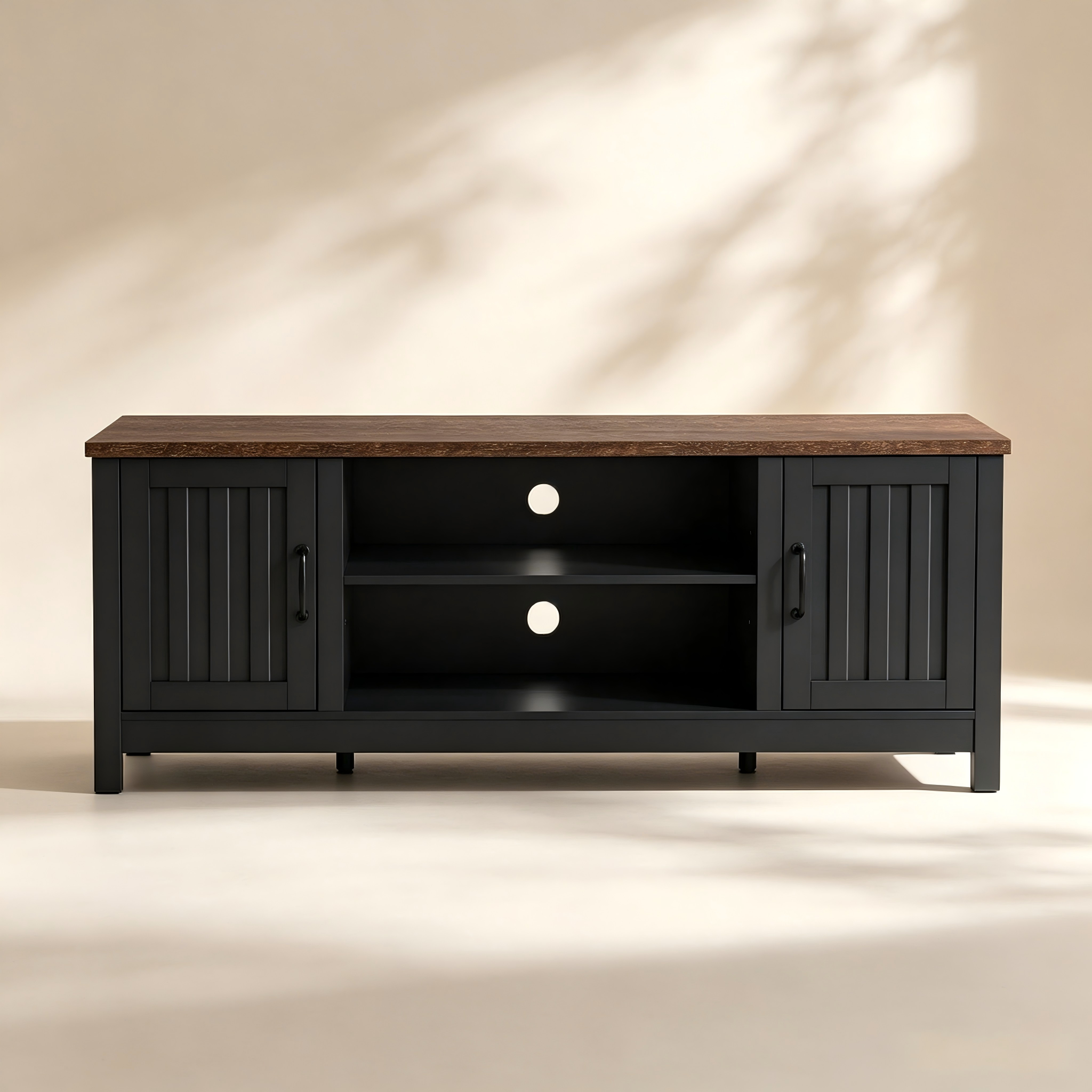 Farmhouse TV Stand with Open Shelves thumbnail view 2