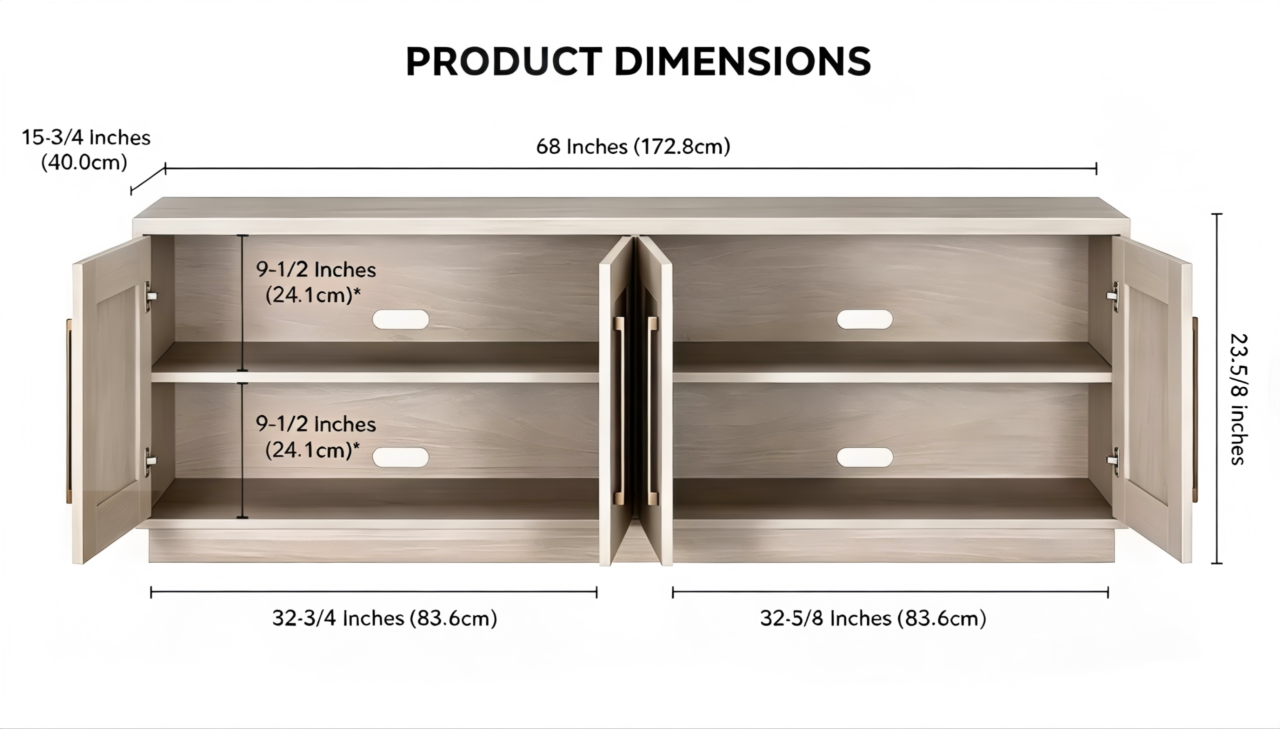 TS011 Four-Door Media Storage Console product dimensions