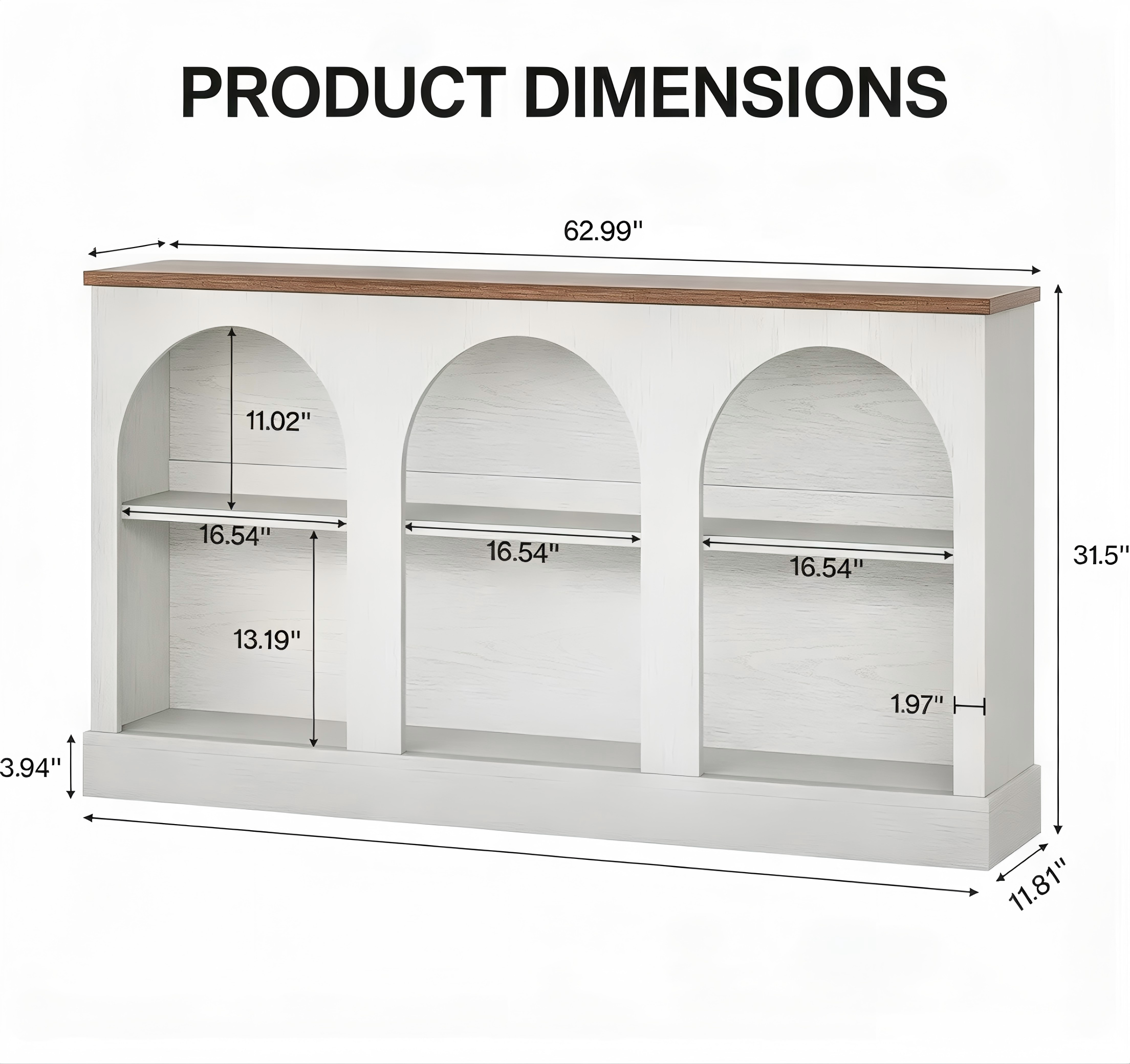 TS014 Arched Open-Shelf TV Console product dimensions