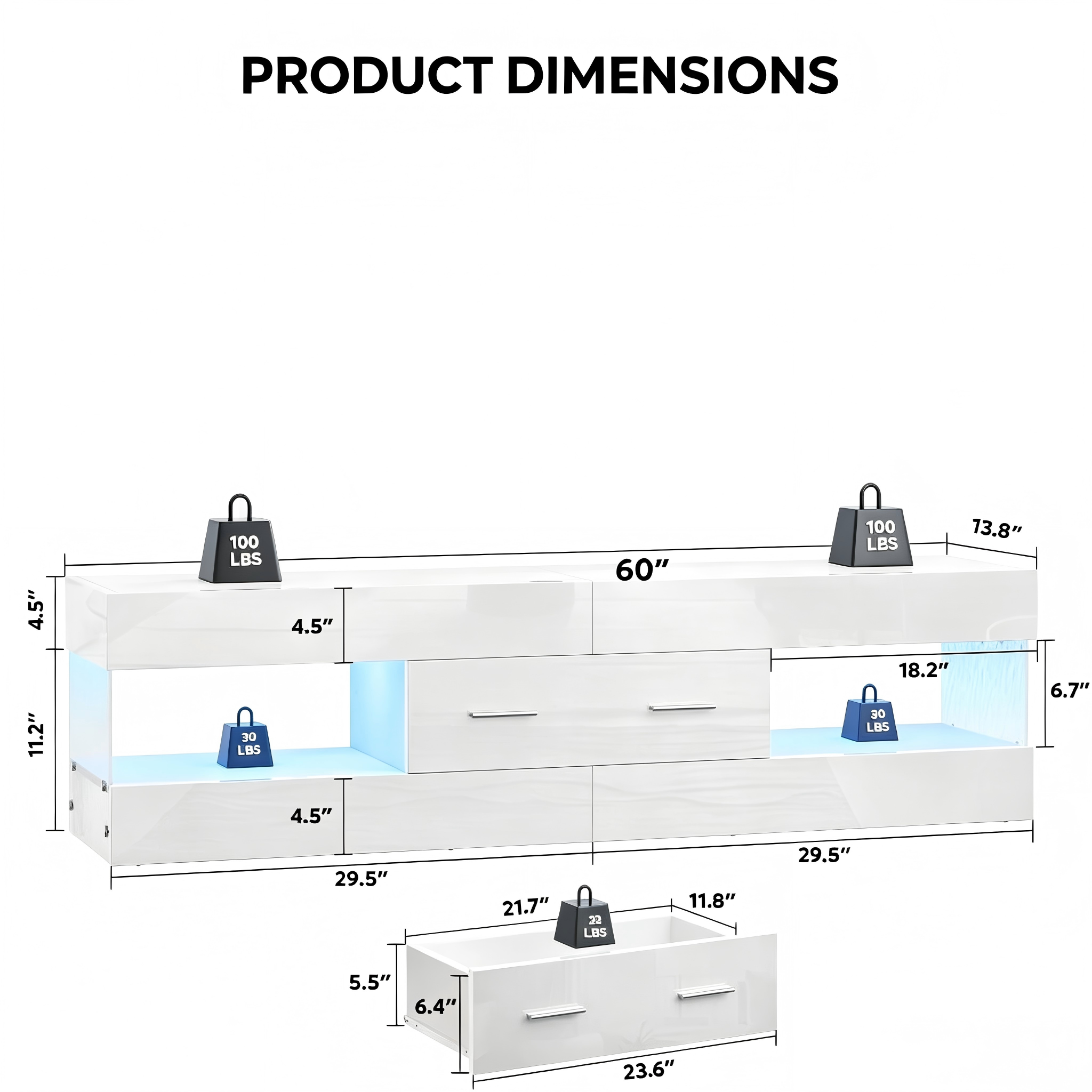 TS018 Floating LED TV Stand product dimensions