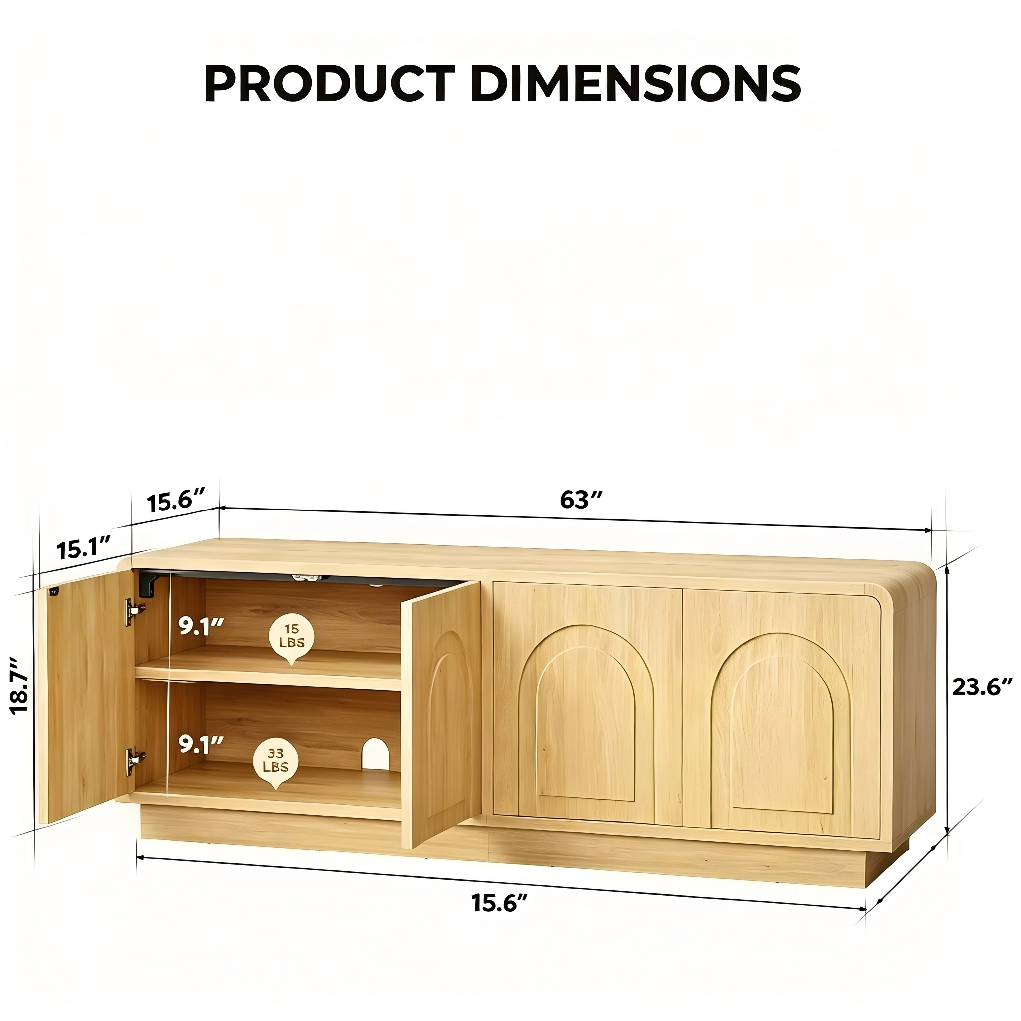 TS019 Scalloped Four-Door TV Cabinet product dimensions
