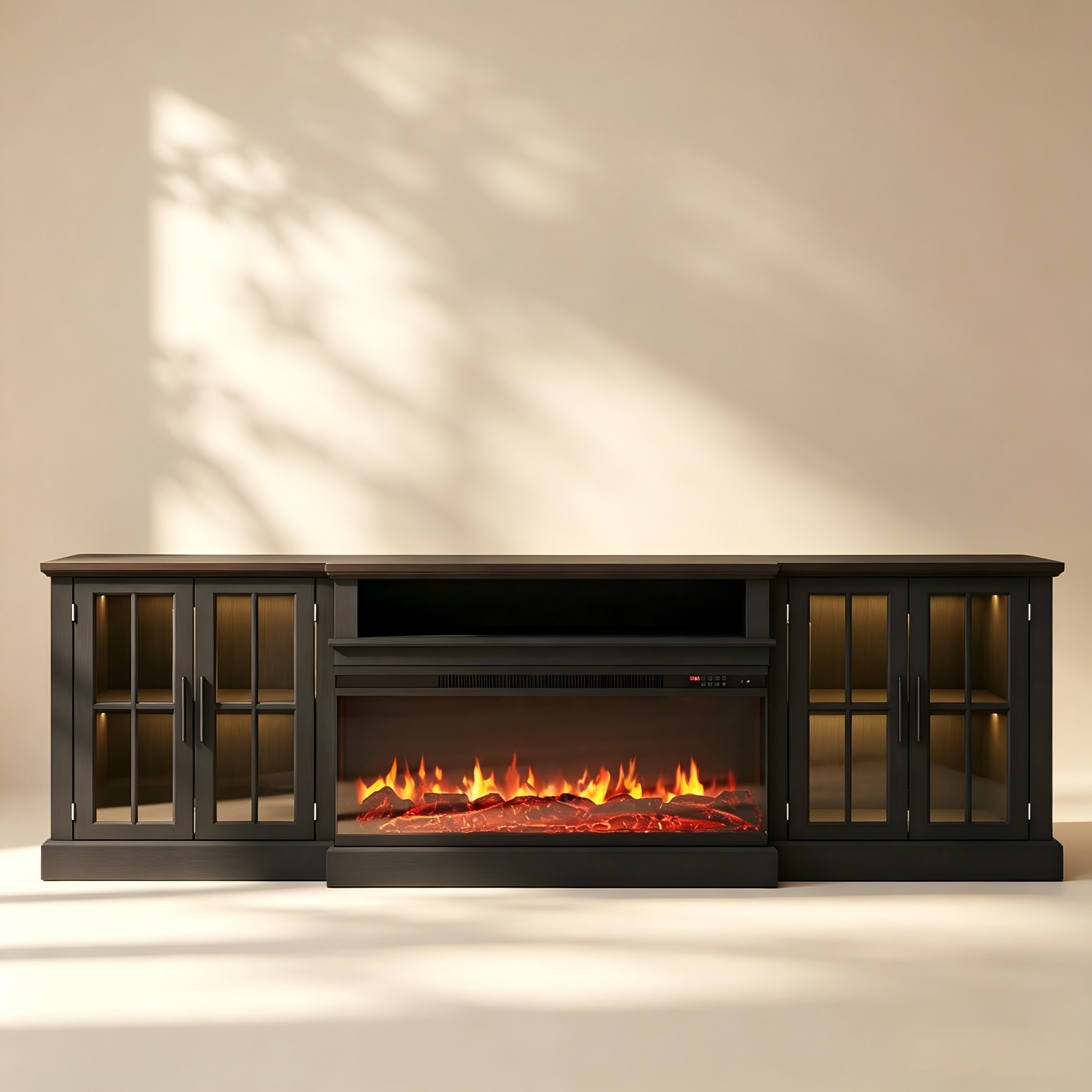 Electric Fireplace TV Stand with Glass Doors thumbnail view 2